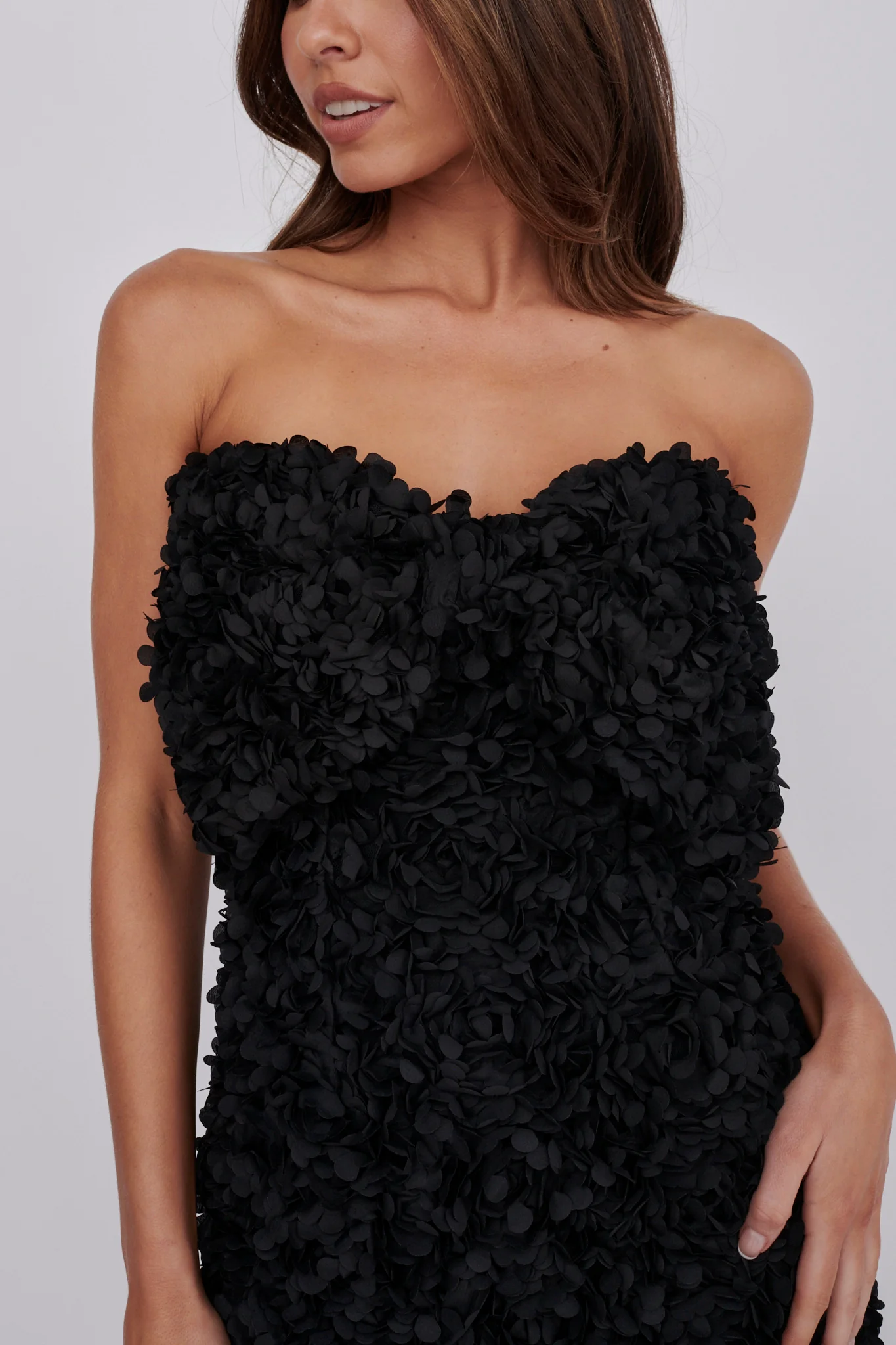 Ma Cherie Bow Bust Embellished Mini Dress Black