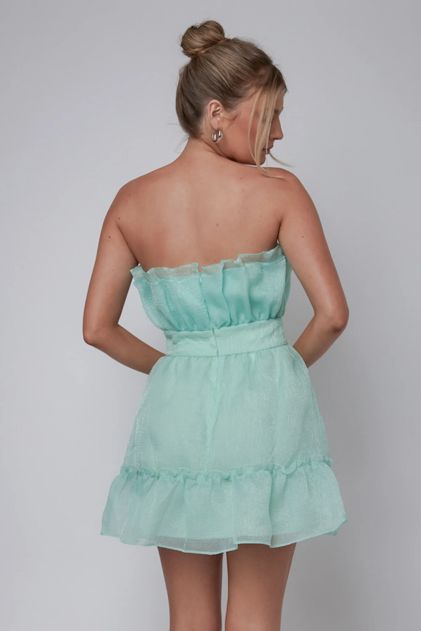 Marisela Strapless Frill Hem Mini Dress Mint
