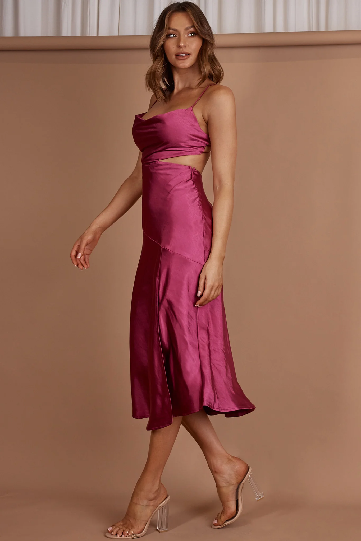 Midnight Muse Strappy Back Midi Dress Fuchsia