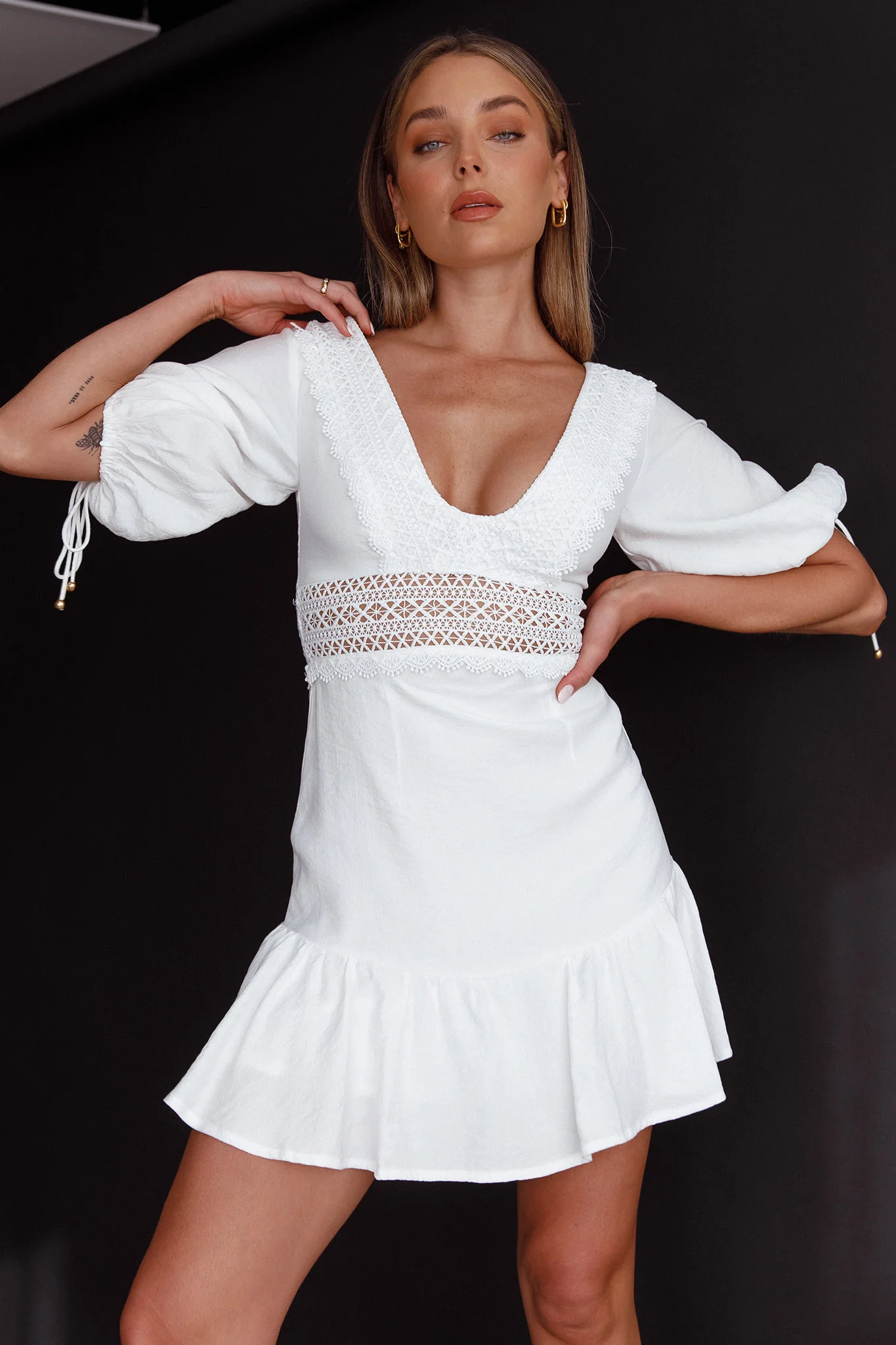 Vista Embroidery Trim Mini Dress White