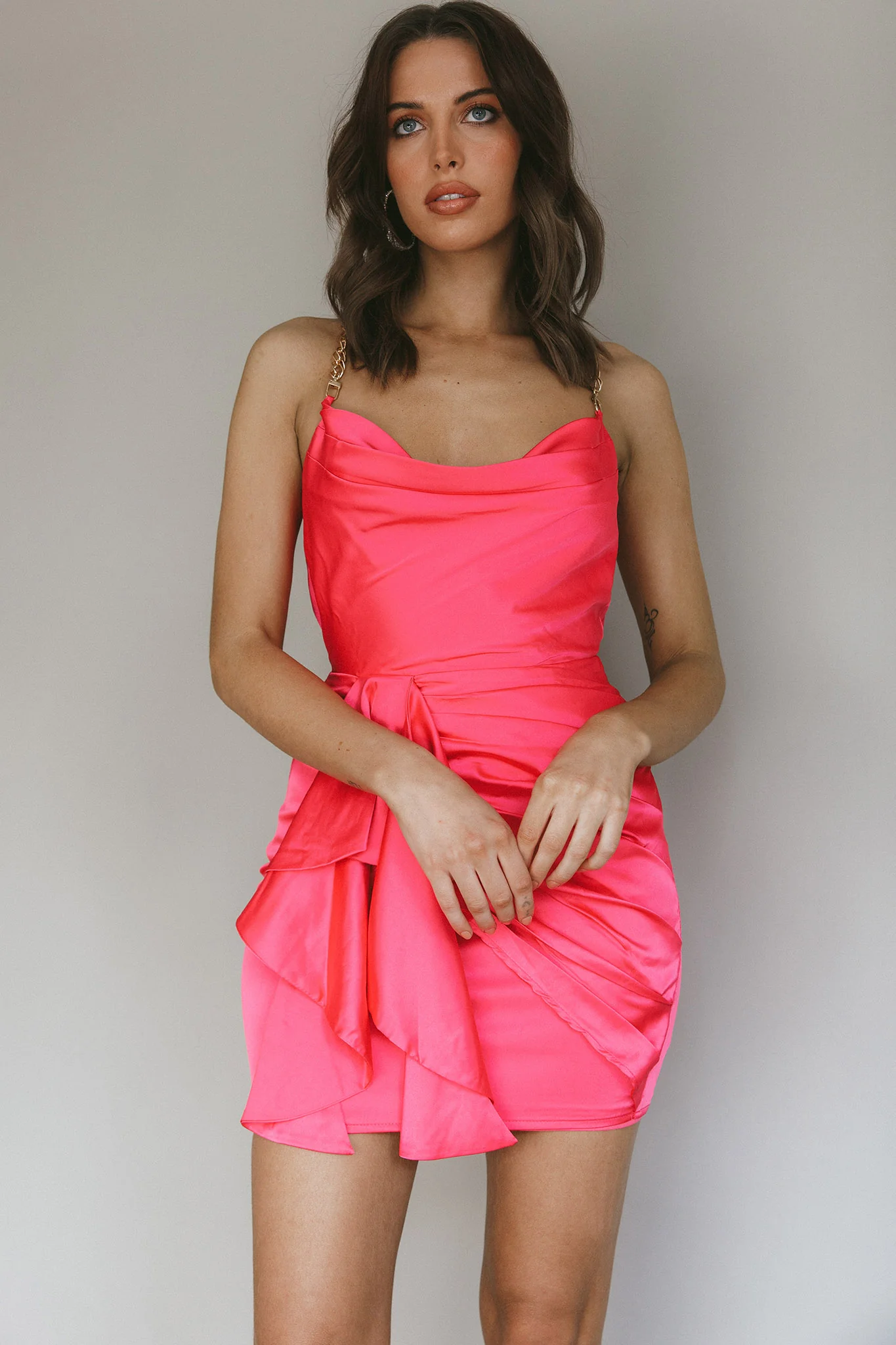 Mikael Chain Strap Mini Dress Fuchsia