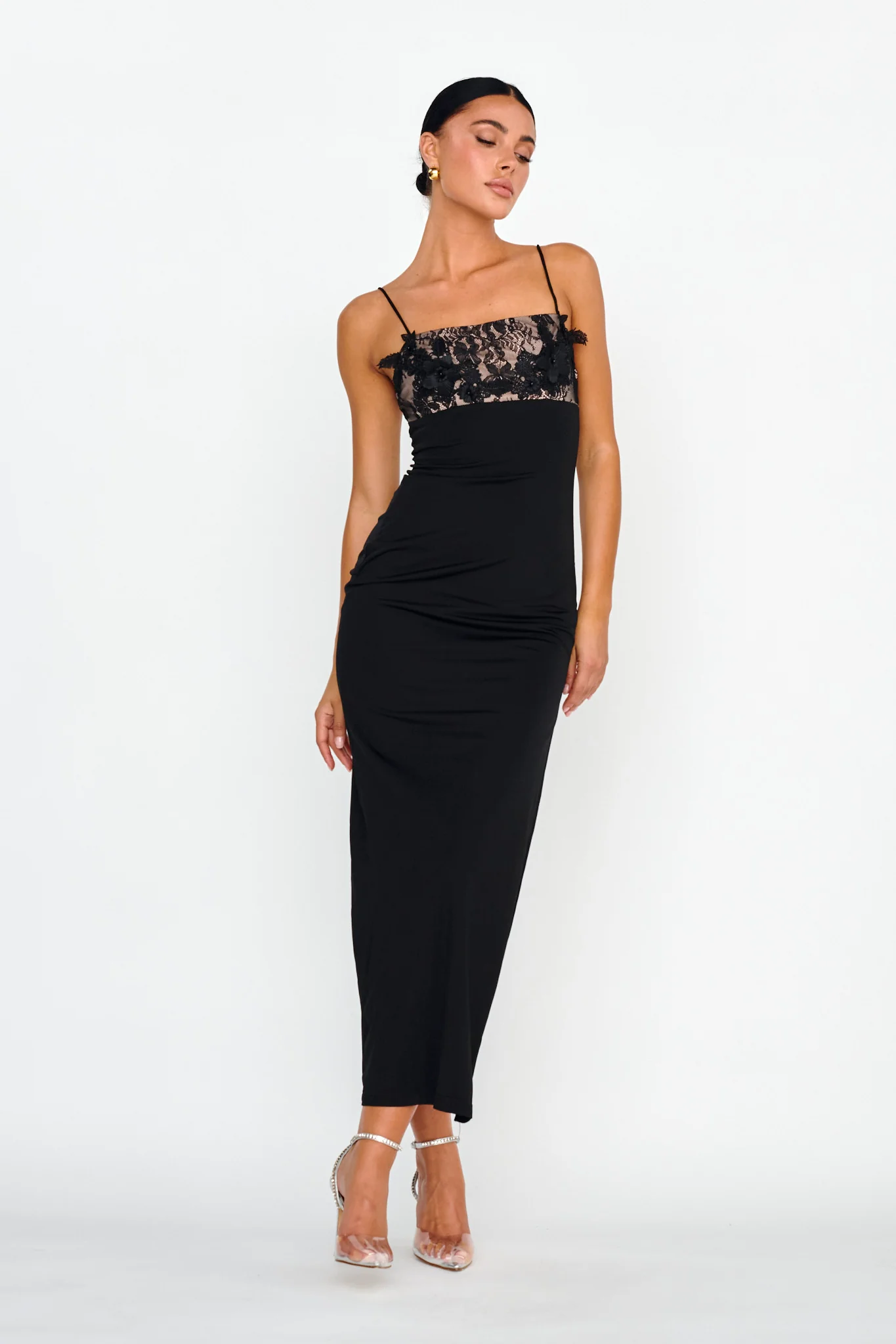 Misha Embellished Bust Midi Dress Black