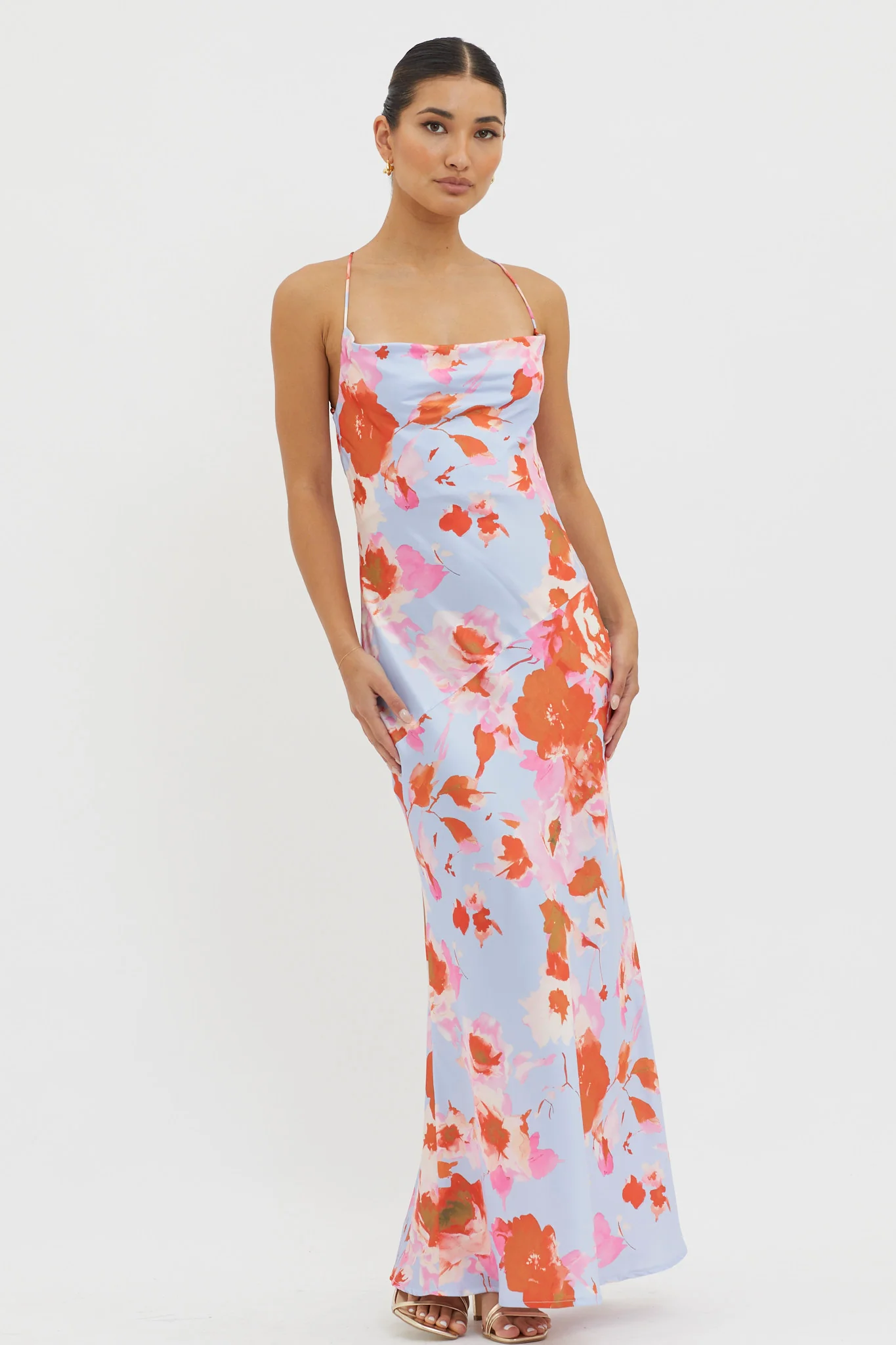 Dream Walk Cowl Back Tied Dress Print Pink