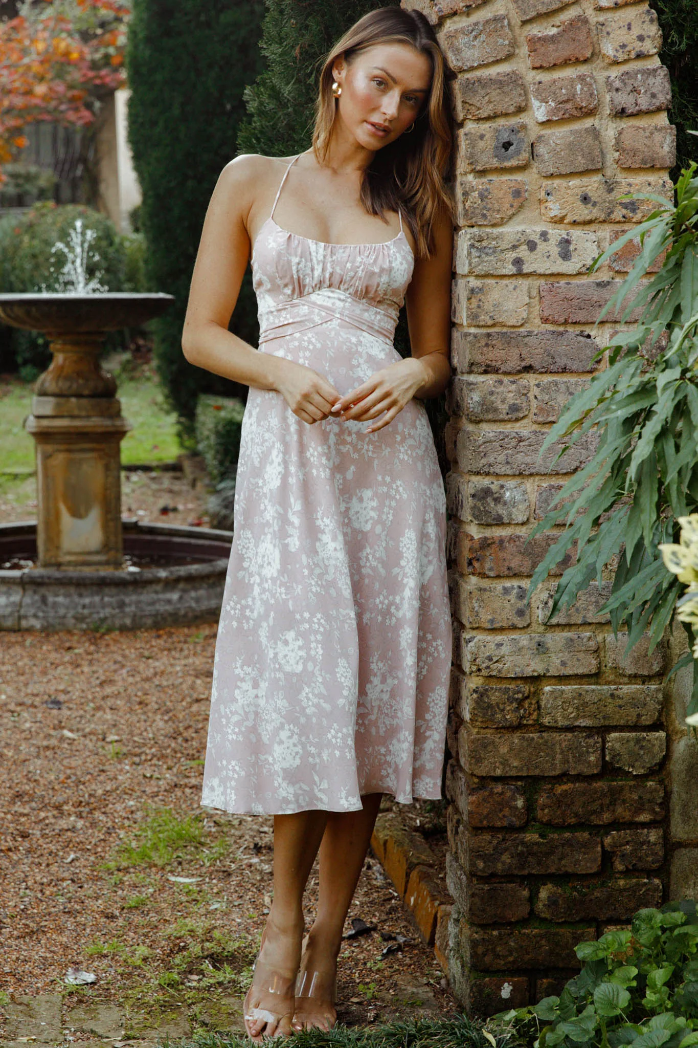 Linka Cami Strap Midi Dress Floral Print Pink