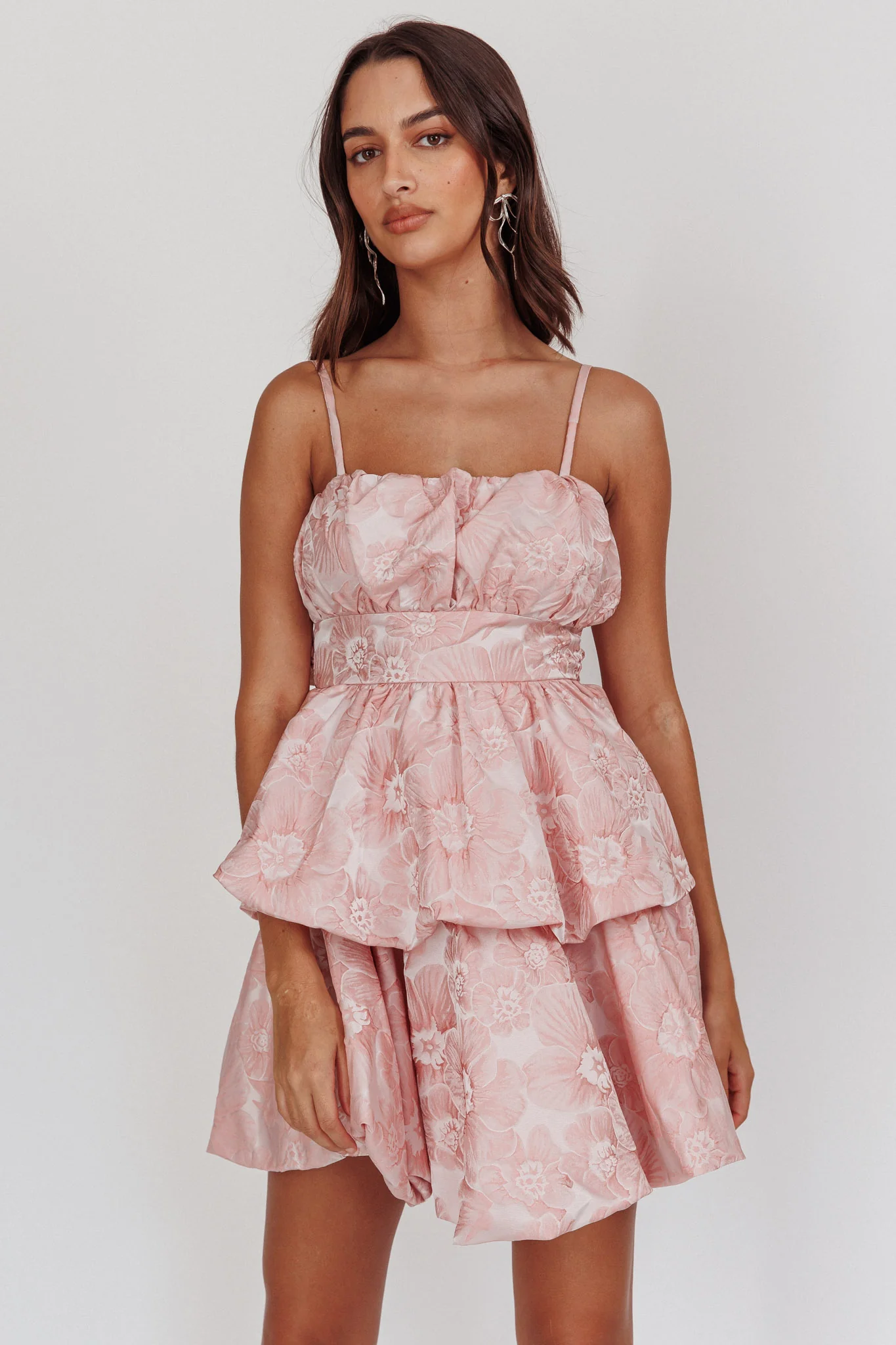 Zilara Bubble Hem Bow Dress Jacquard Pink