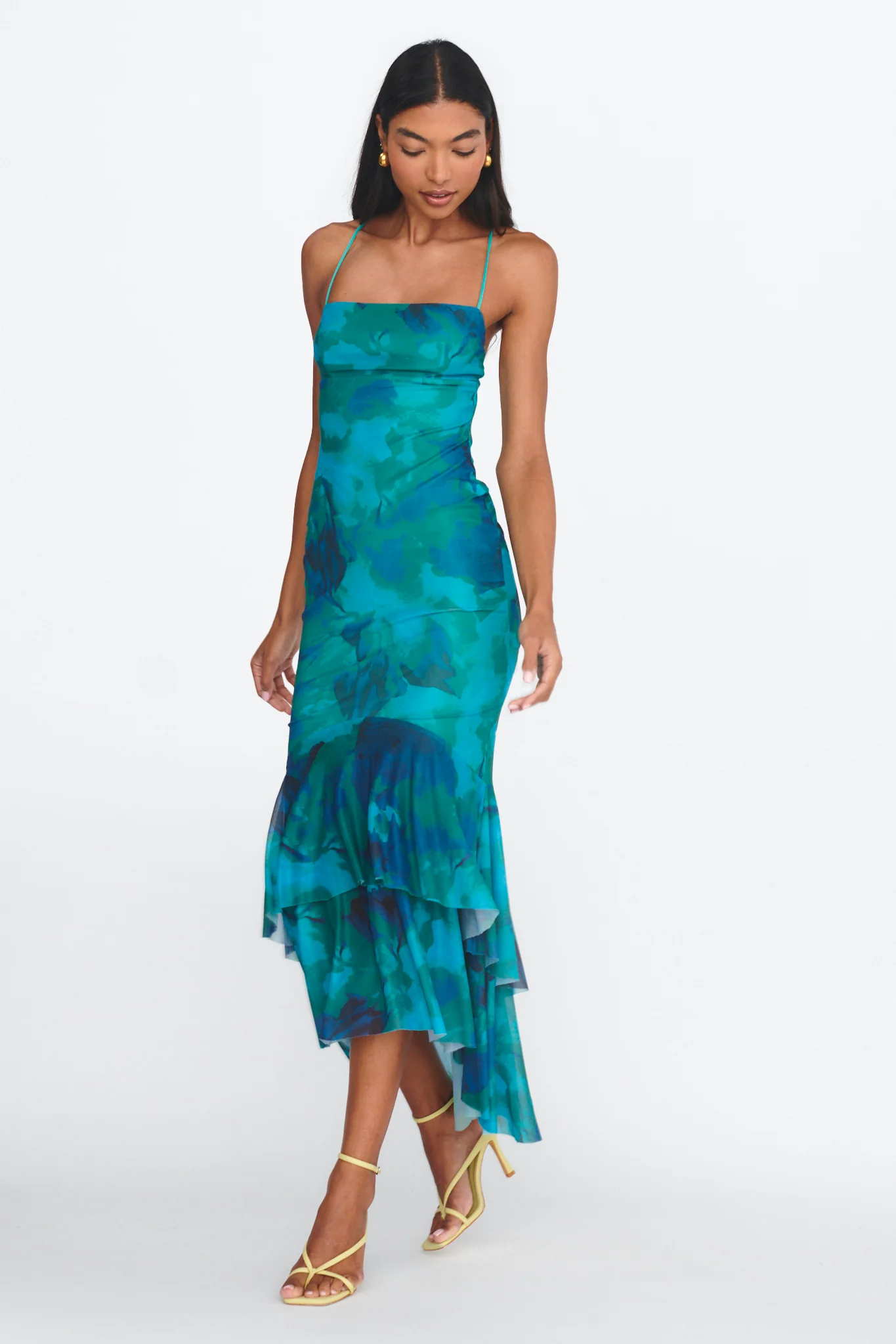 Avalee Layered Hem Mesh Dress Green