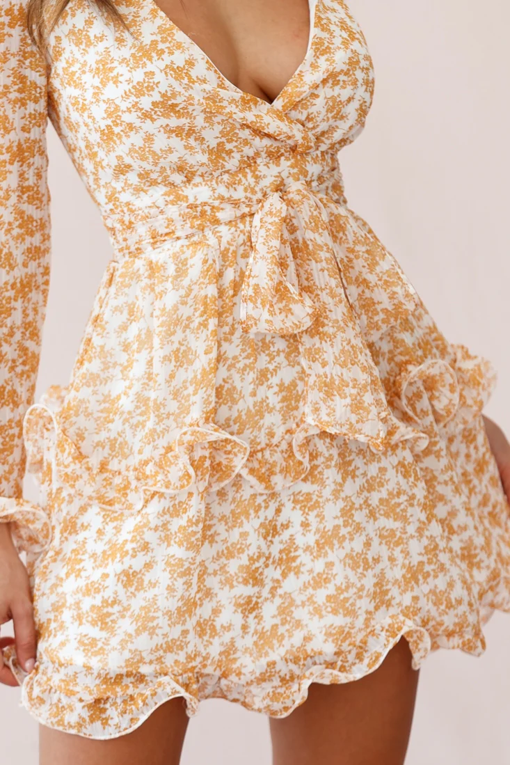 Greta Tiered Ruffle Chiffon Dress Mustard