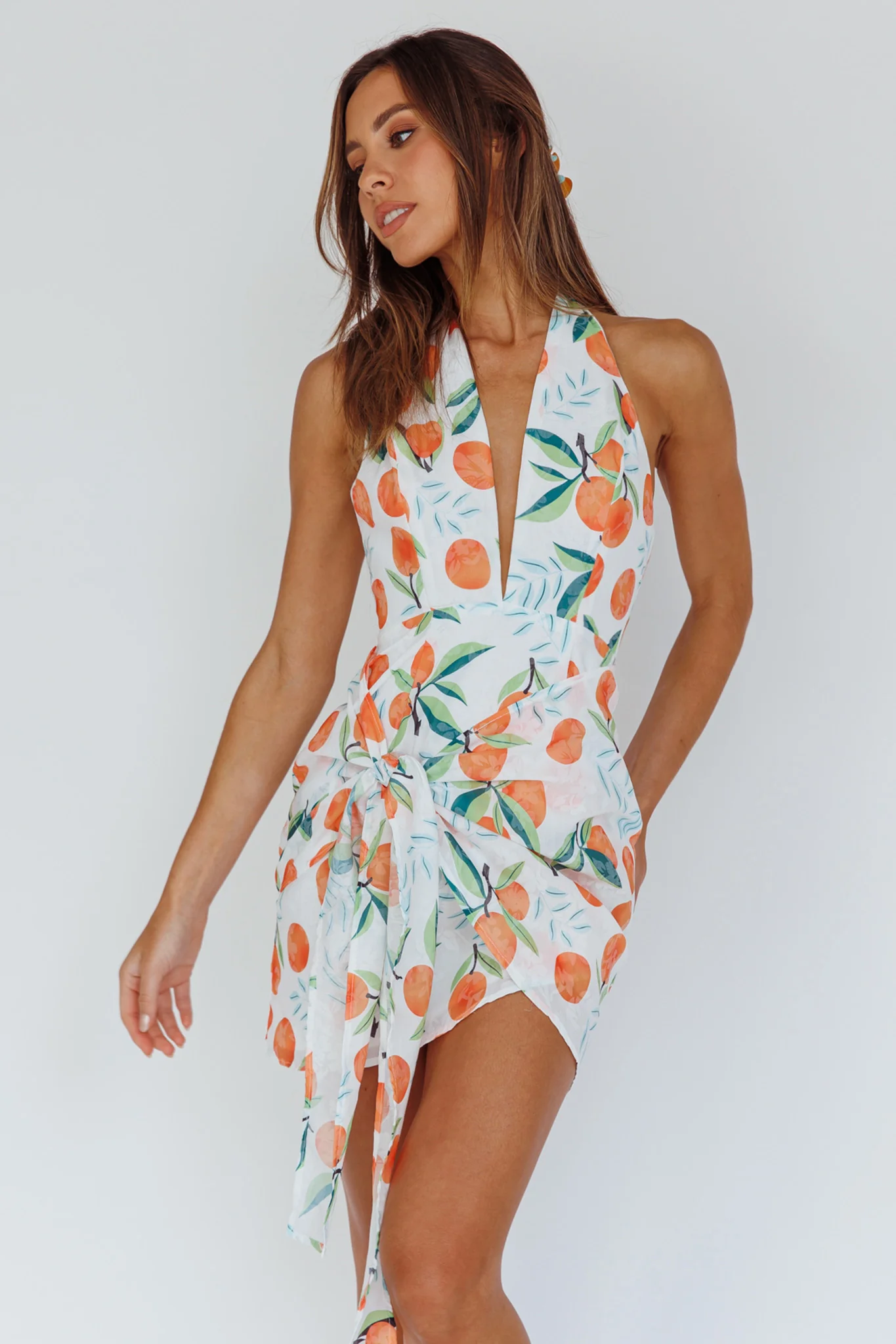 Euro Trip Halter Wrap Mini Dress Orange