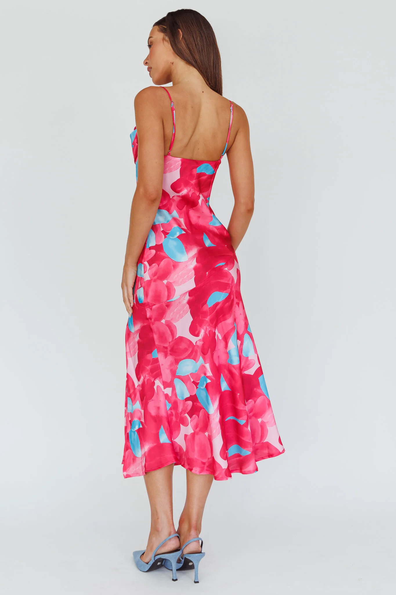 Well Versed Pleated Bust Front Split Dress Flora Pink