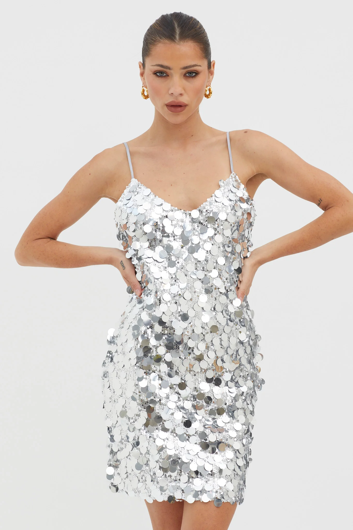 Moon Dust Sequin Mini Dress Silver