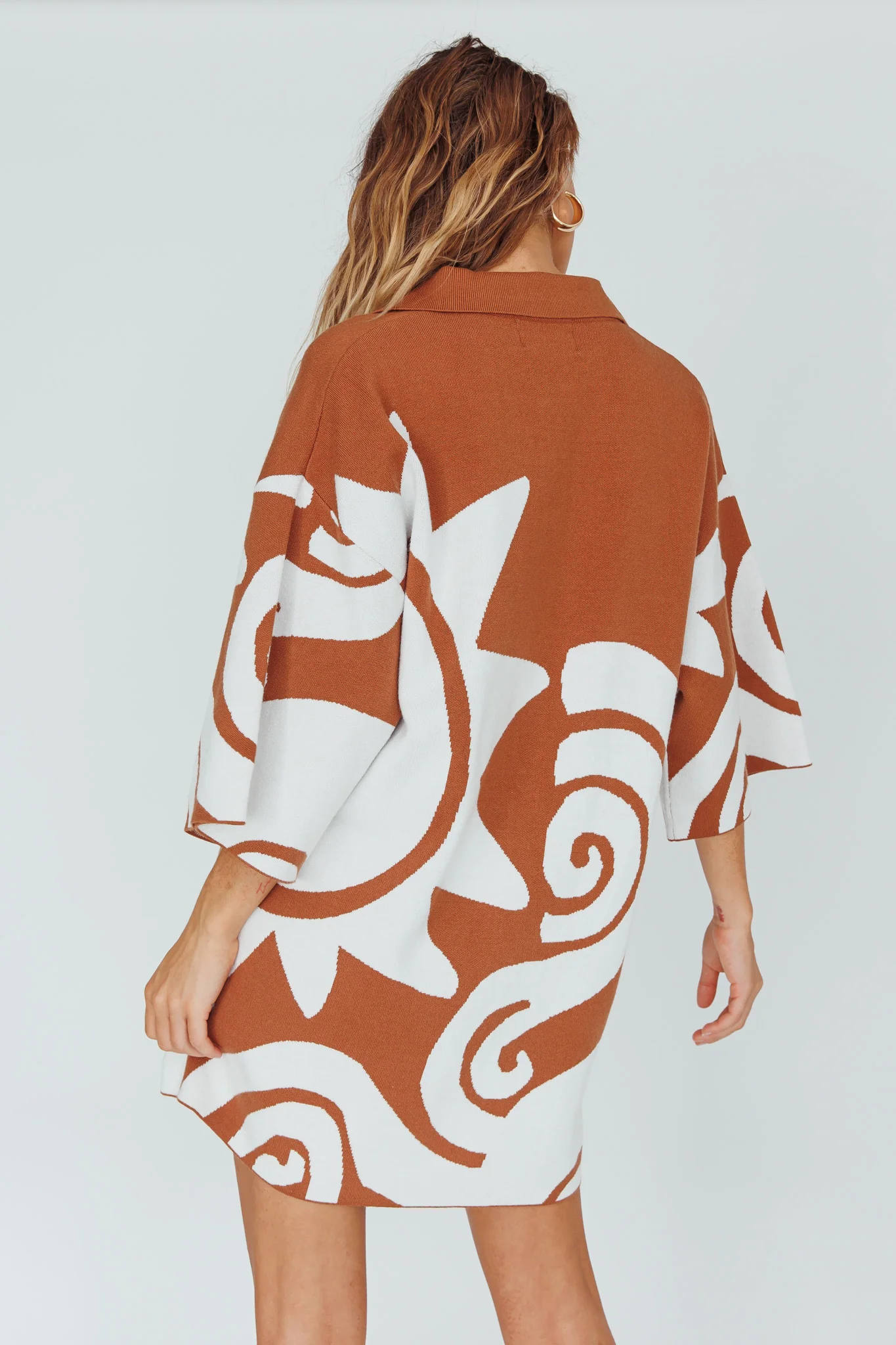 Nalani Button Up Knit Shirt Dress Chocolate/Beige