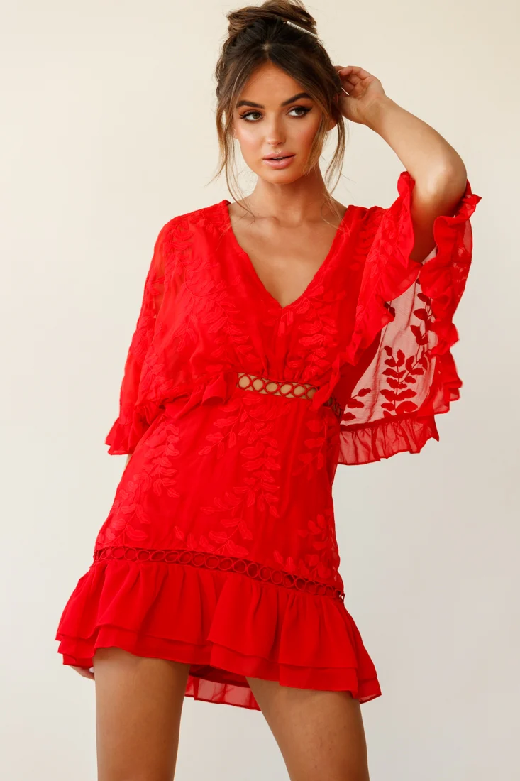 Caspar Batwing Dress Red