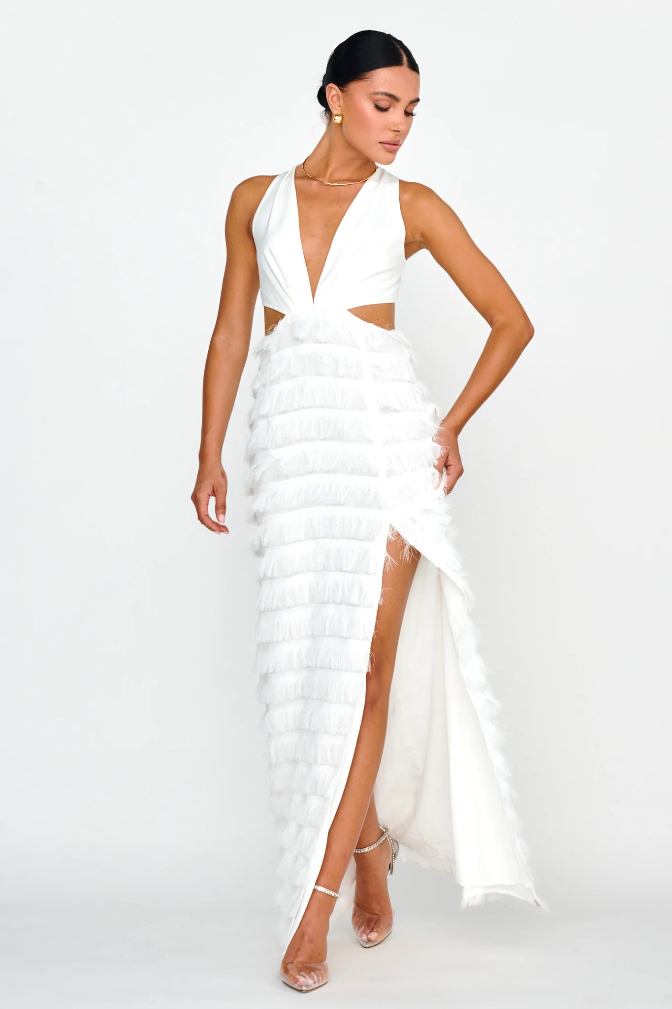 Bold Move Fringe Trim Maxi Dress Ivory