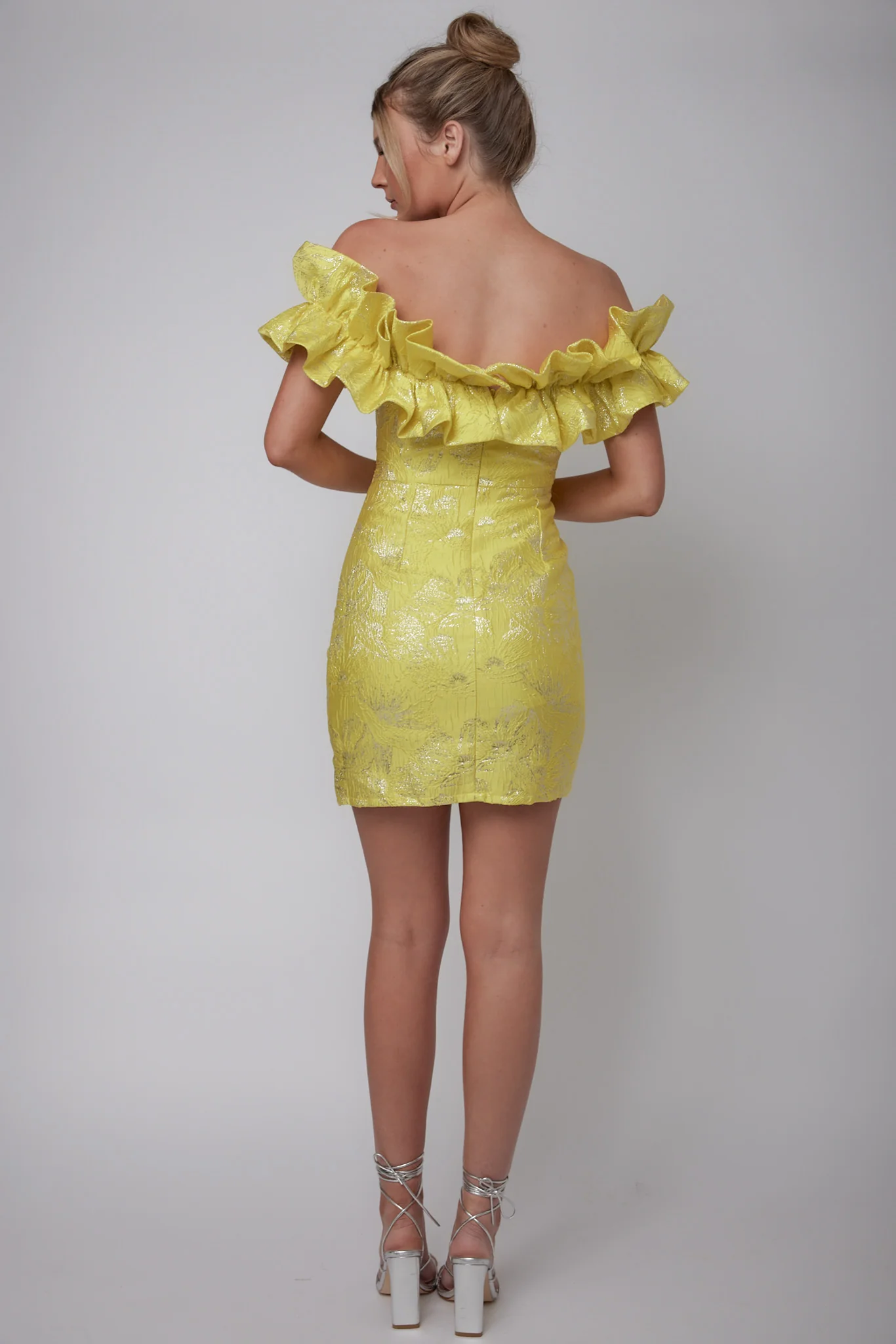 Memoire Off-Shoulder Jacquard Mini Dress Yellow