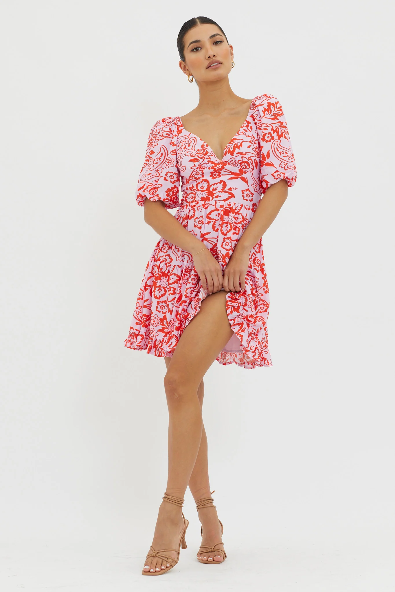 Madrid Summer Tied Back Mini Dress Print Lilac