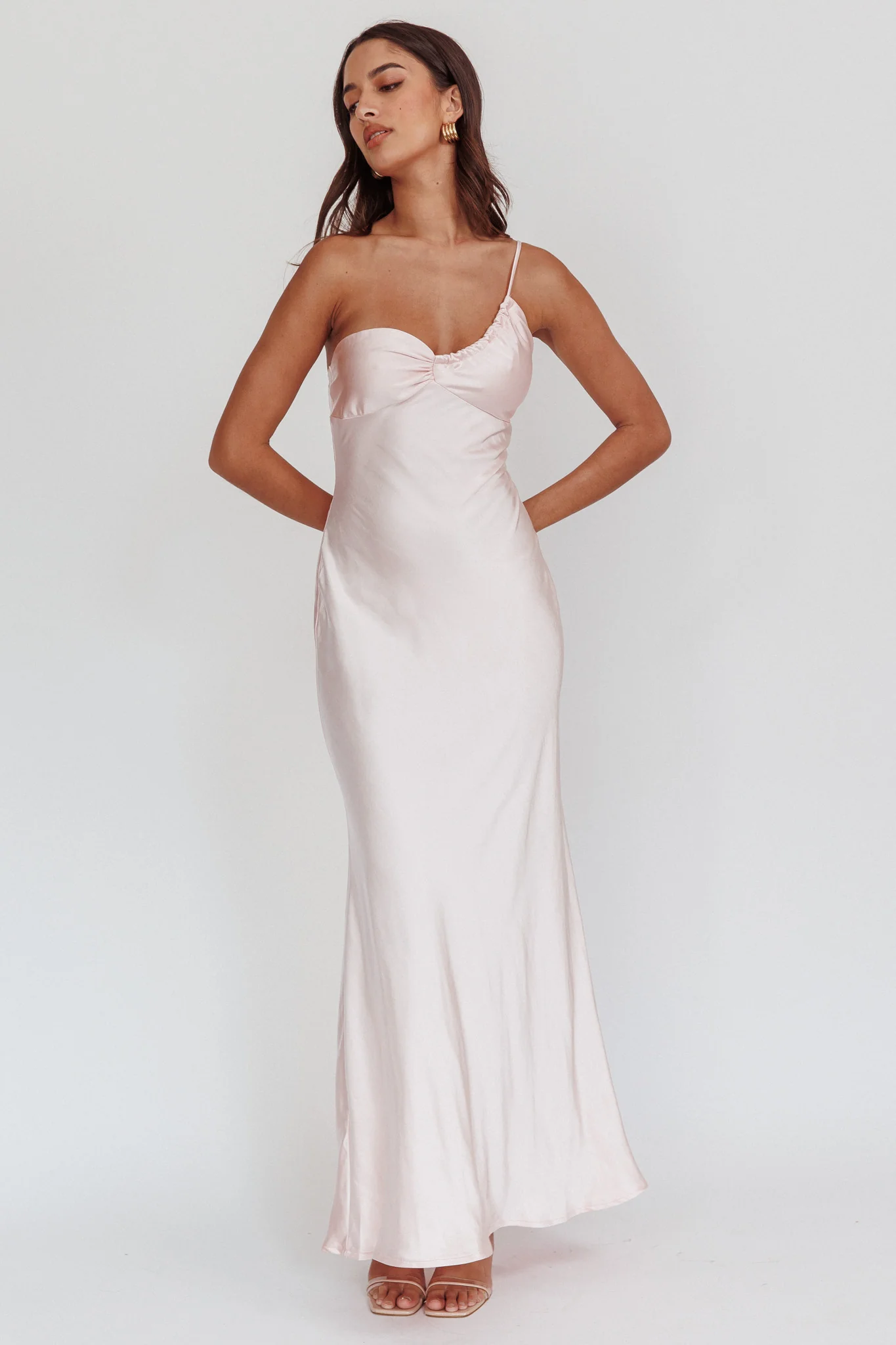 Twilight Tango One-Shoulder Maxi Dress Blush