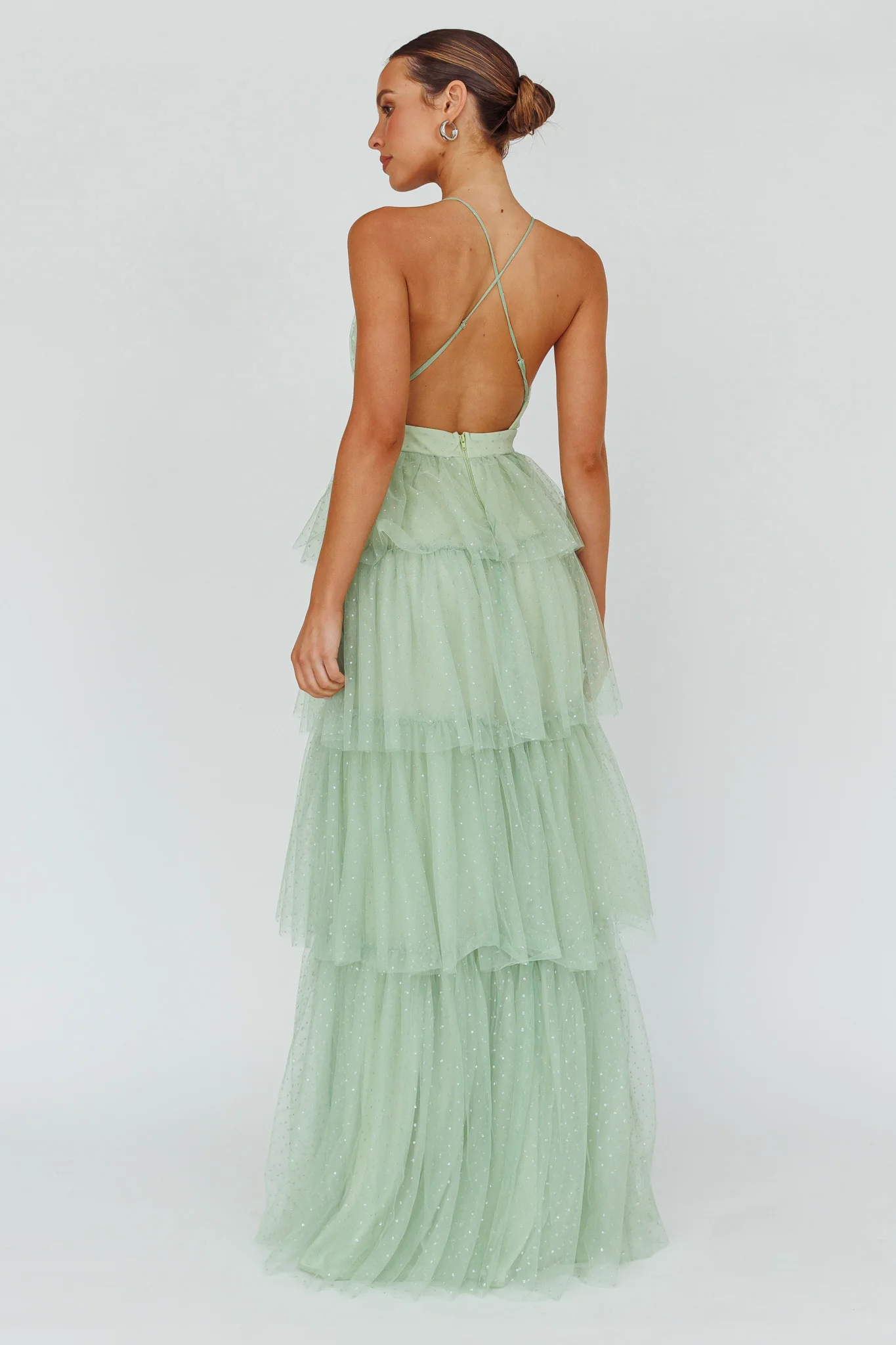 Seylah Tiered Frill Maxi Dress Glitter Sage