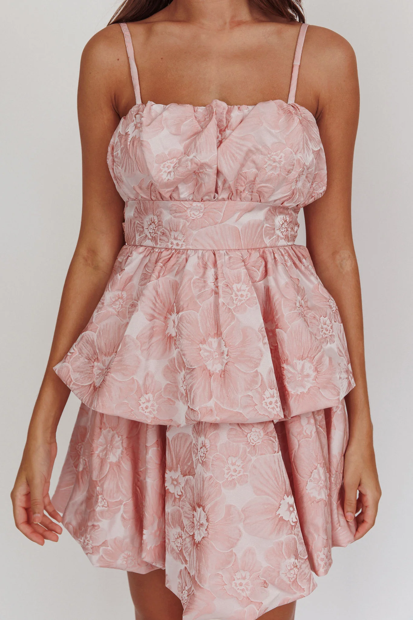 Zilara Bubble Hem Bow Dress Jacquard Pink