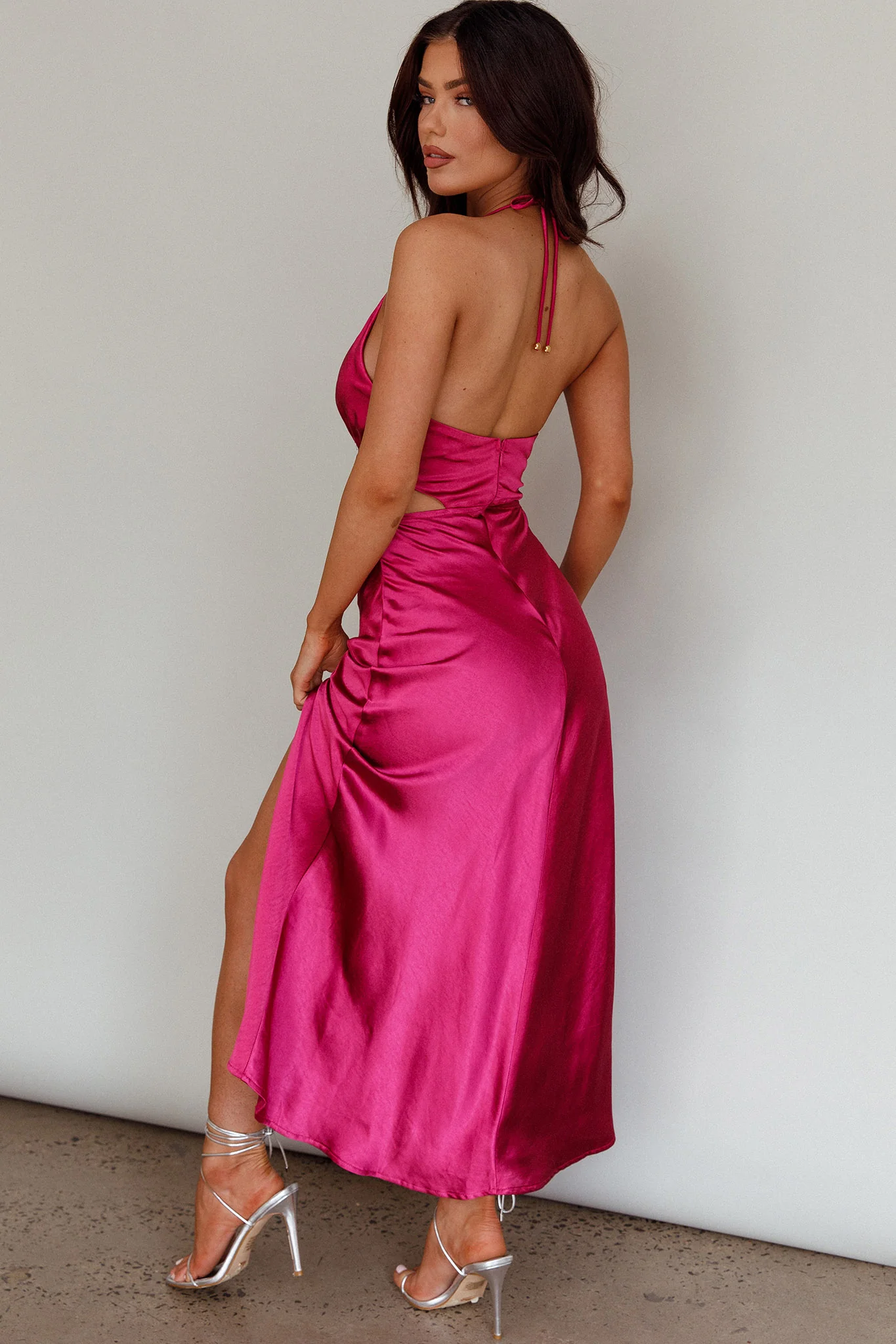 Social Butterfly Cut-Out Waist Midi Dress Fuchsia