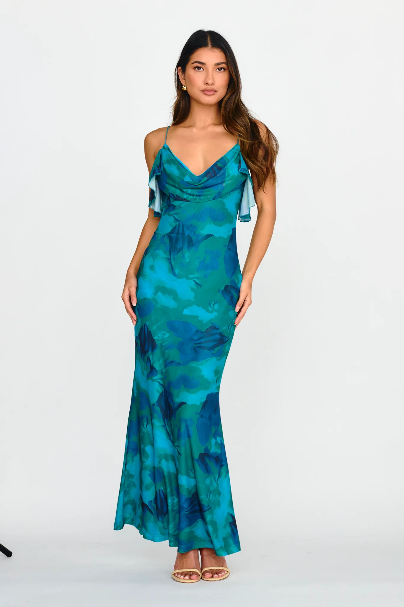 Jannie Draped Neckline Cami Dress Abstract Green