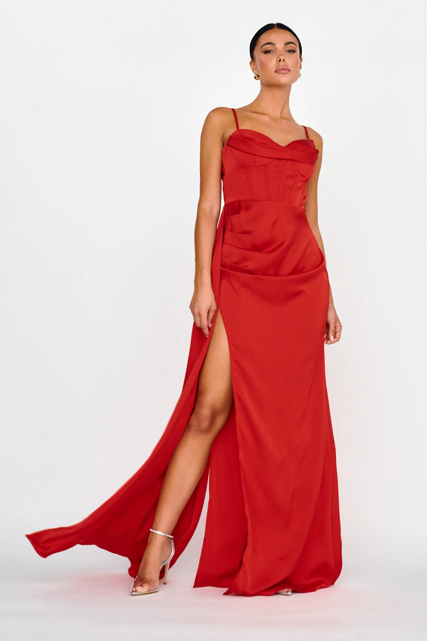 Secret Sweetheart Neckline Split Maxi Dress Red