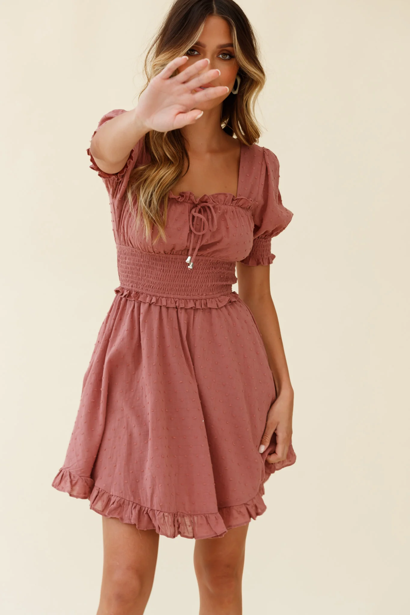 Summer In Paris Puff Sleeve Open Back Dress Rose