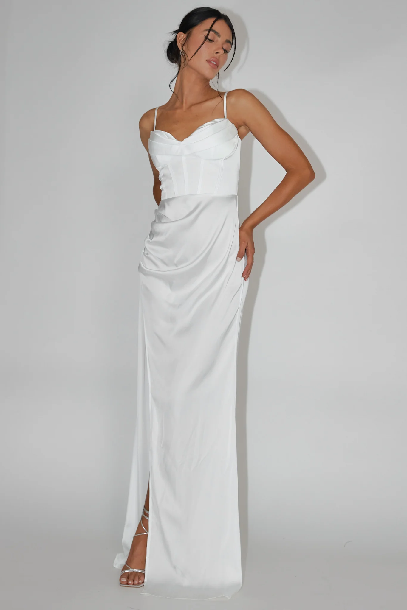 Secret Sweetheart Neckline Split Maxi Dress White