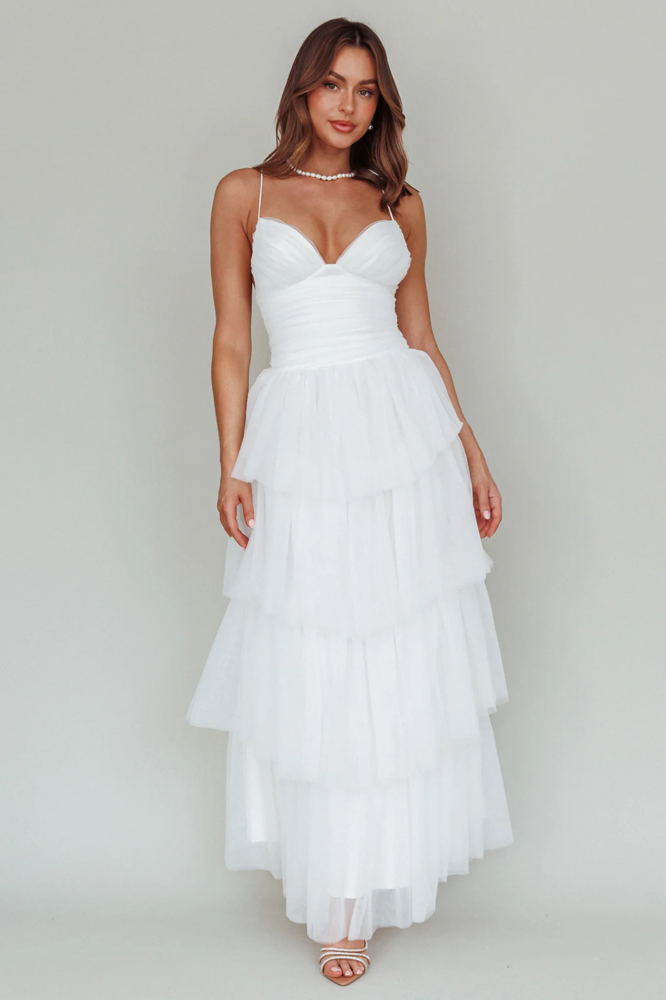 Nightingale Tiered Mesh Maxi Dress White
