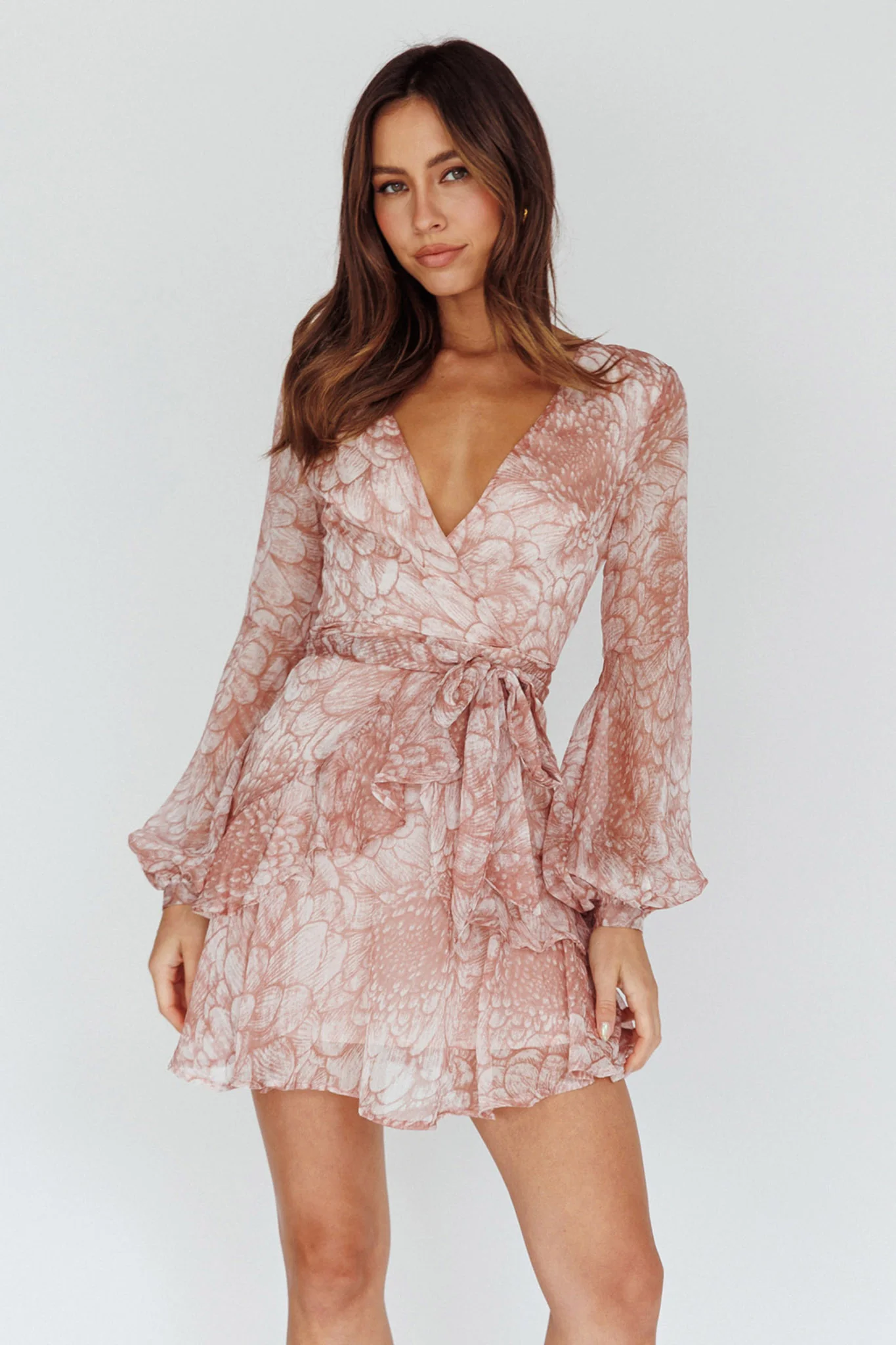 Kerry Layered Balloon Sleeve Dress Nude