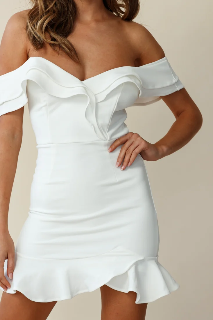 Good Reviews Off-Shoulder Ruffle Mini Dress White