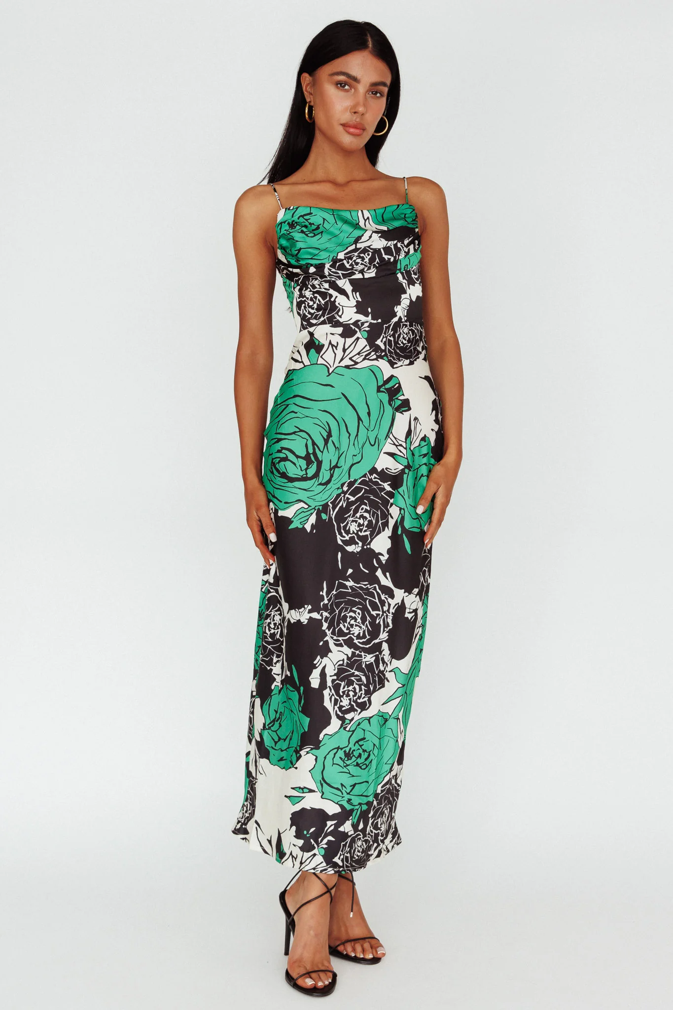 Highland Pleated Bust Midi Dress Floral Green