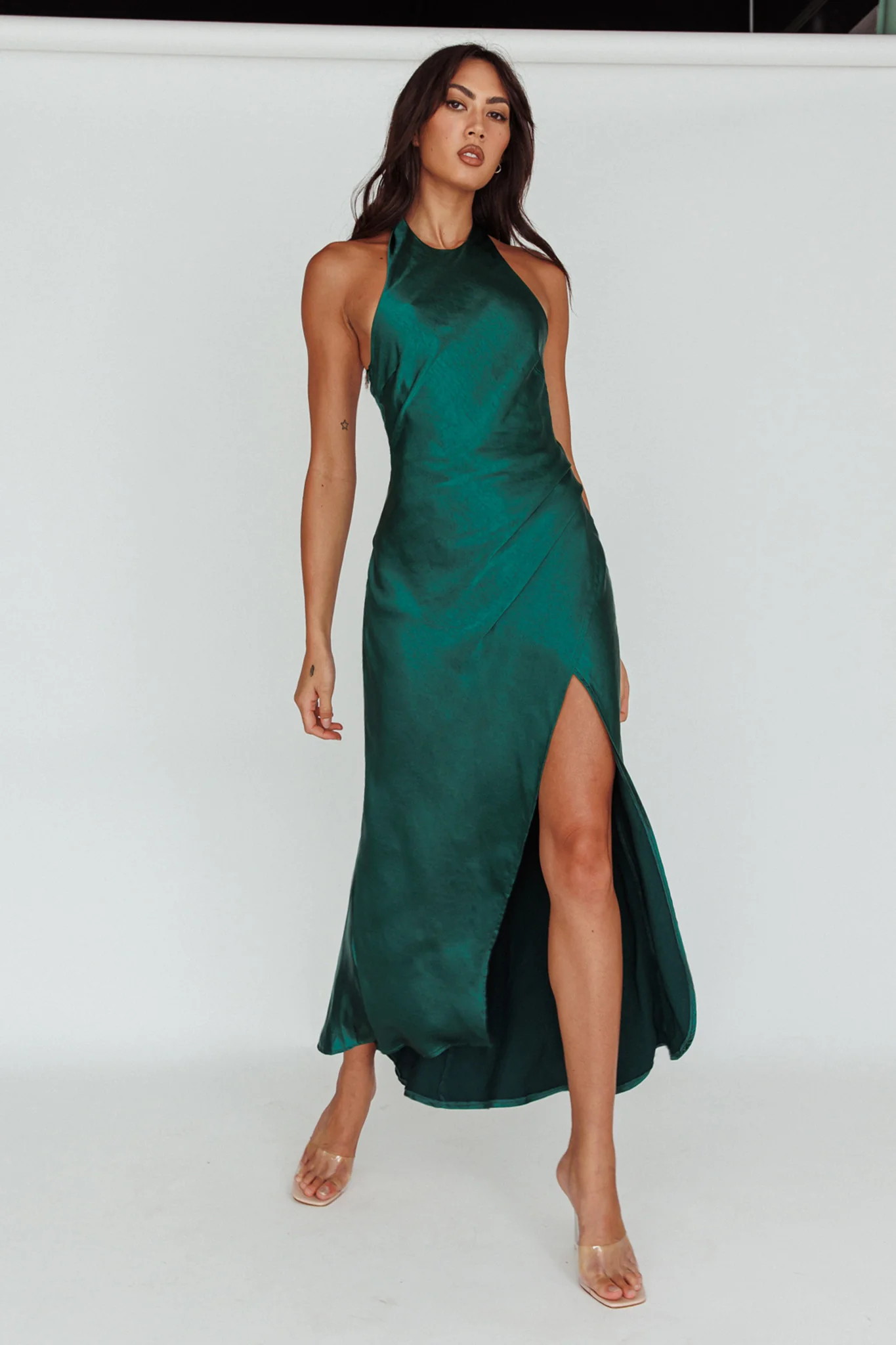 Sonoma Halterneck Faux Wrap Twist Back Maxi Dress Forest Green