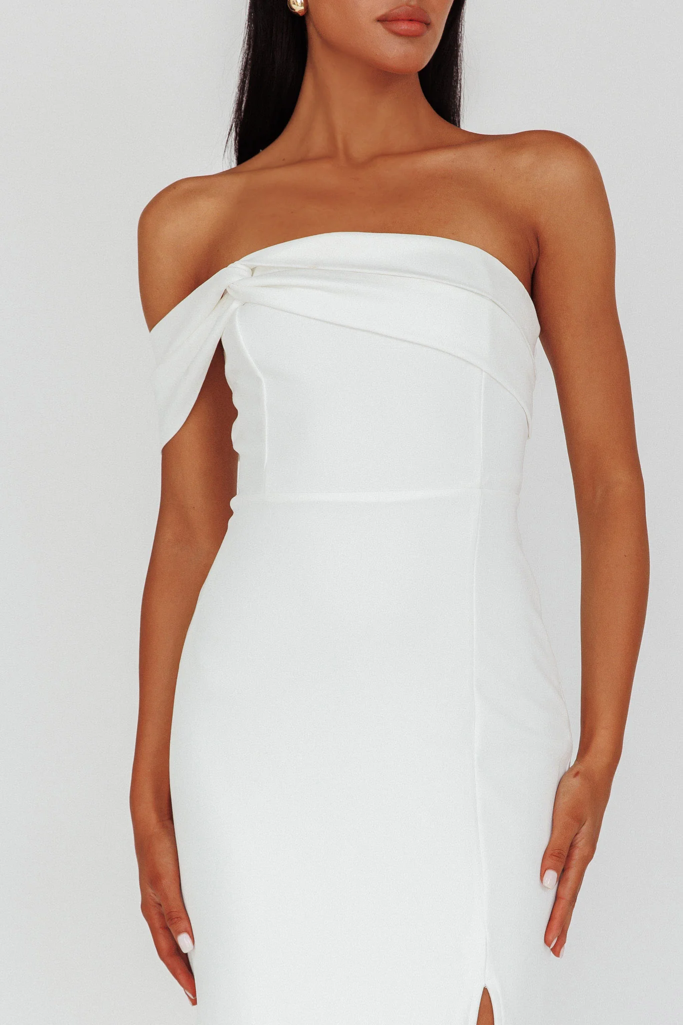 First Impressions One Shoulder Midi Dress White