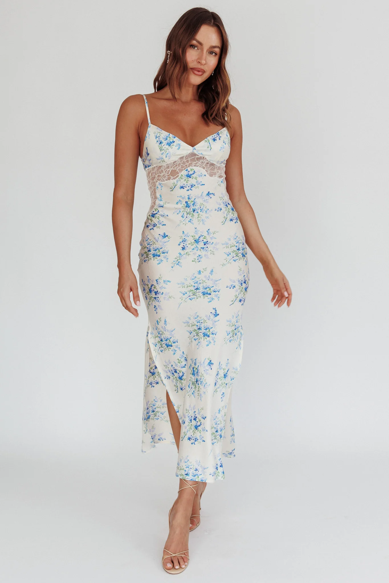 Seraphim Floral Lace Maxi Dress Blue Cream