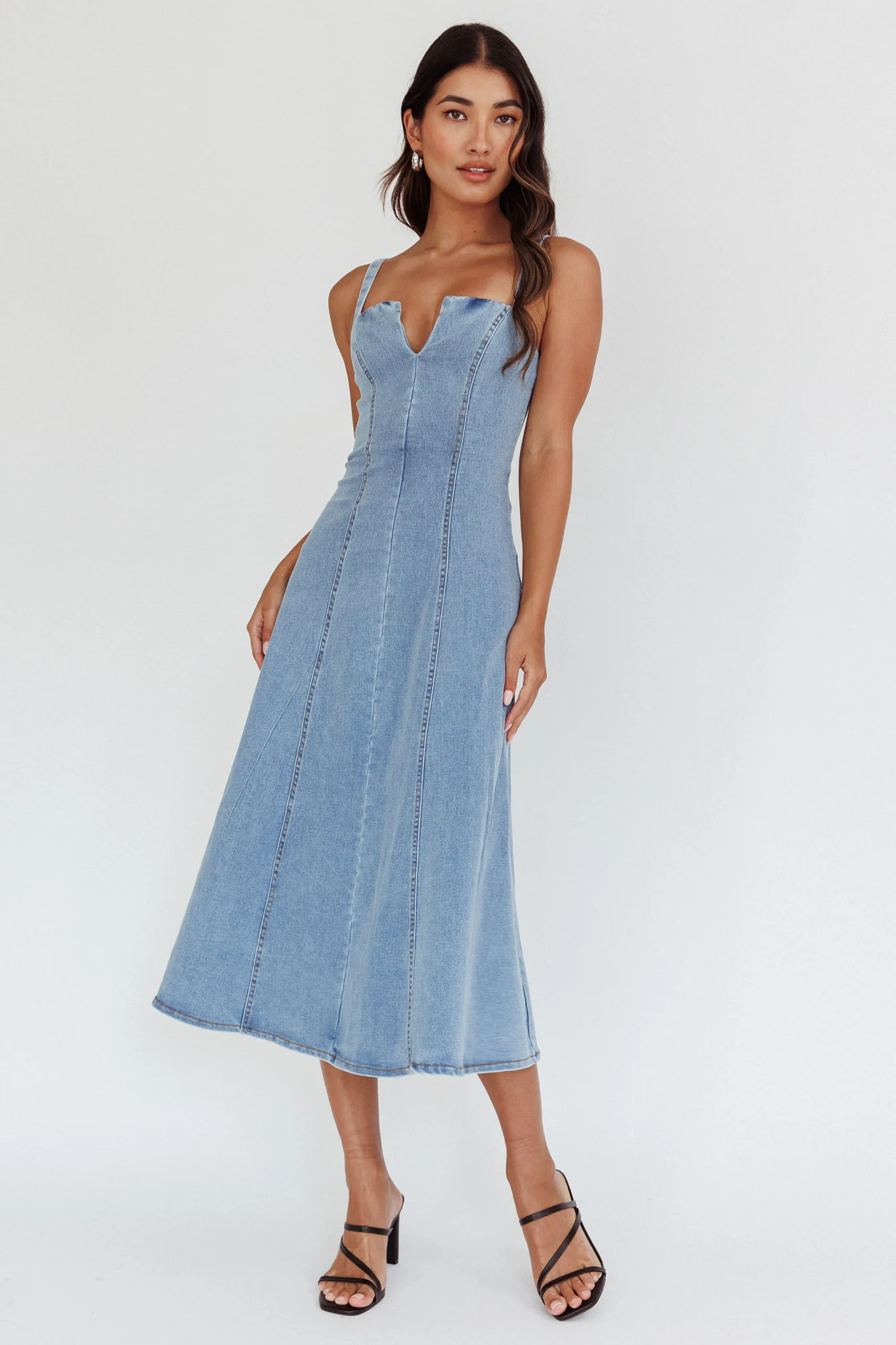 Catch My Drift A-Line Midi Dress Denim Blue