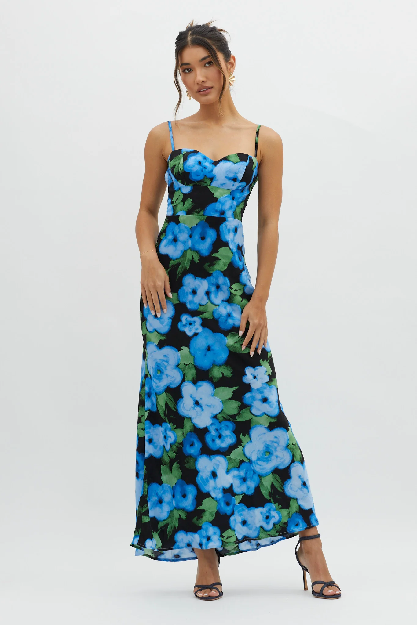 Kasha Low Back Maxi Dress Floral Blue