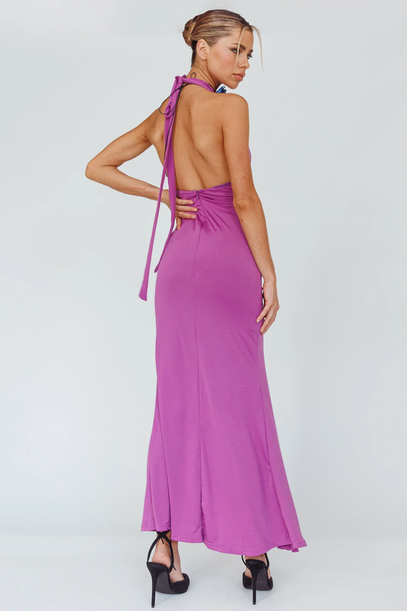 Zaphirah Halterneck Ruffle Dress Magenta