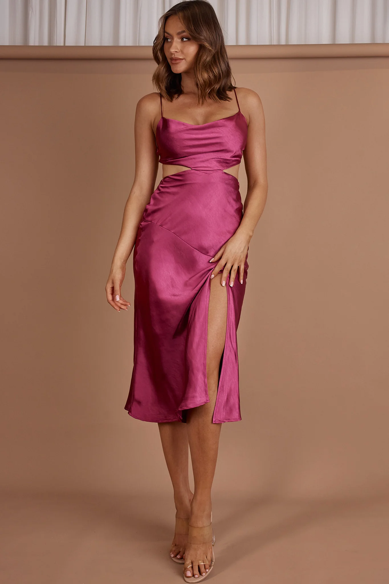 Midnight Muse Strappy Back Midi Dress Fuchsia