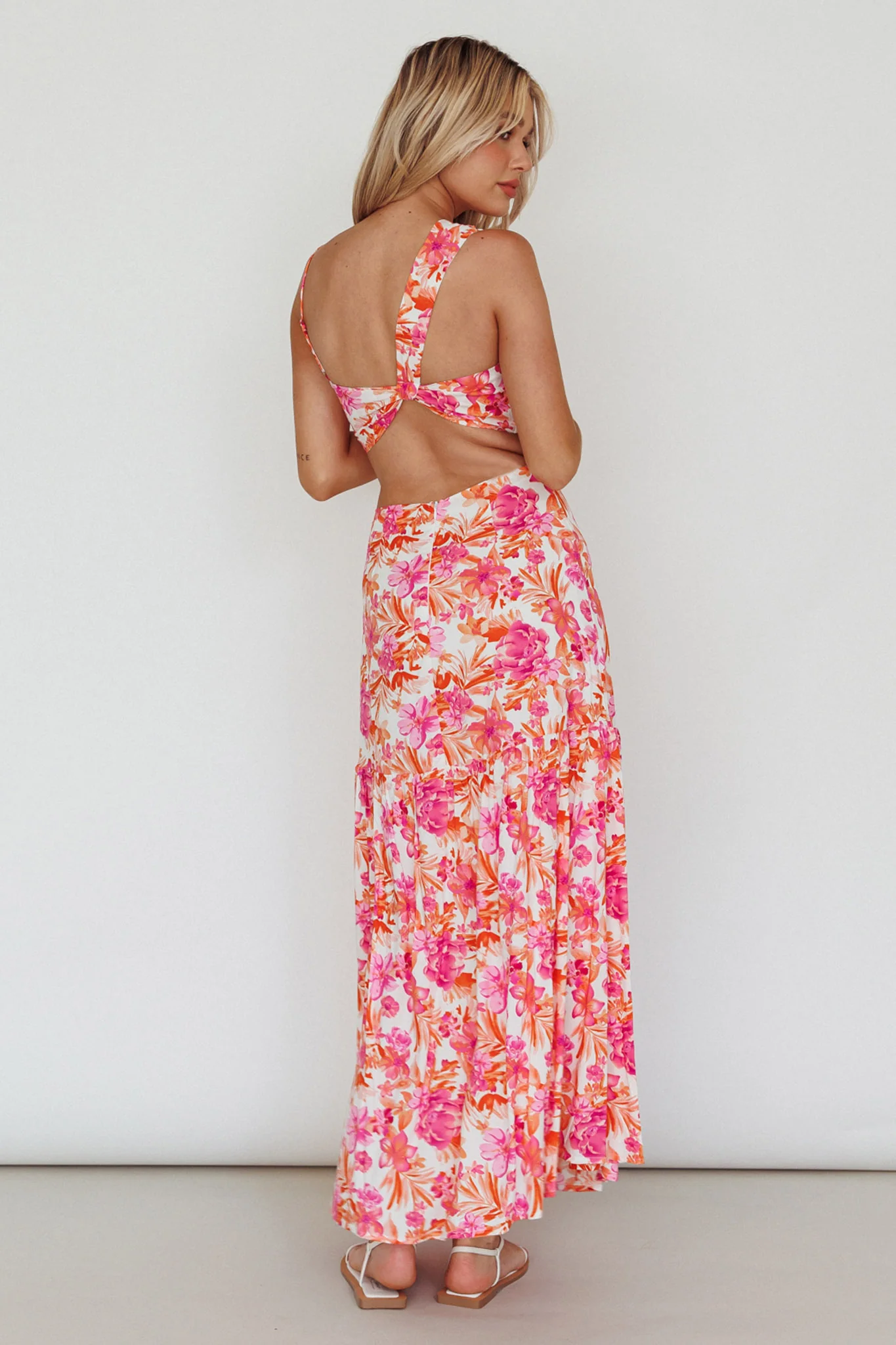Evening Breeze Cut-Out Waist Maxi Dress Floral Pink