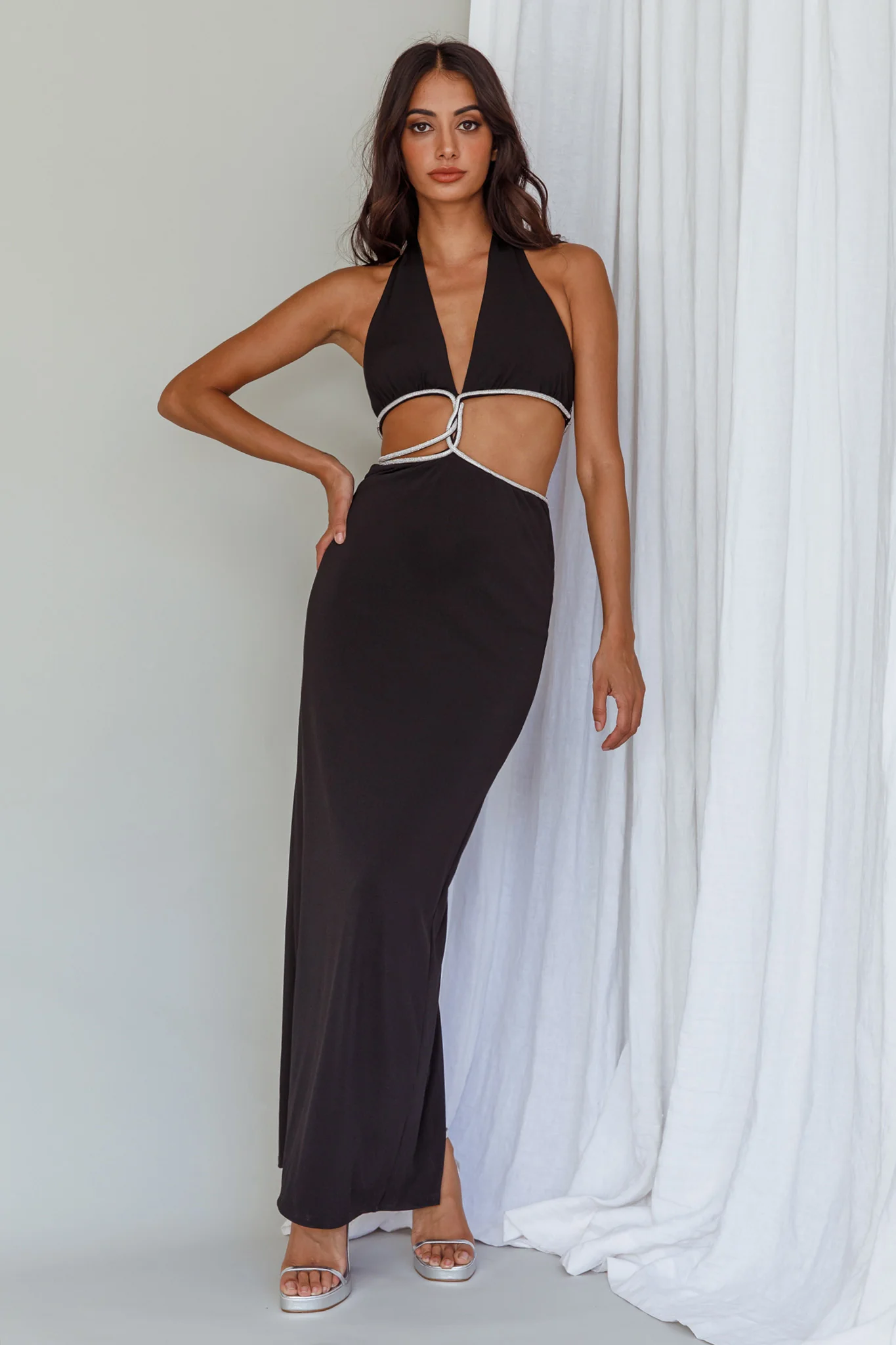 Starlight Stroll Cut-Out Diamante Dress Black