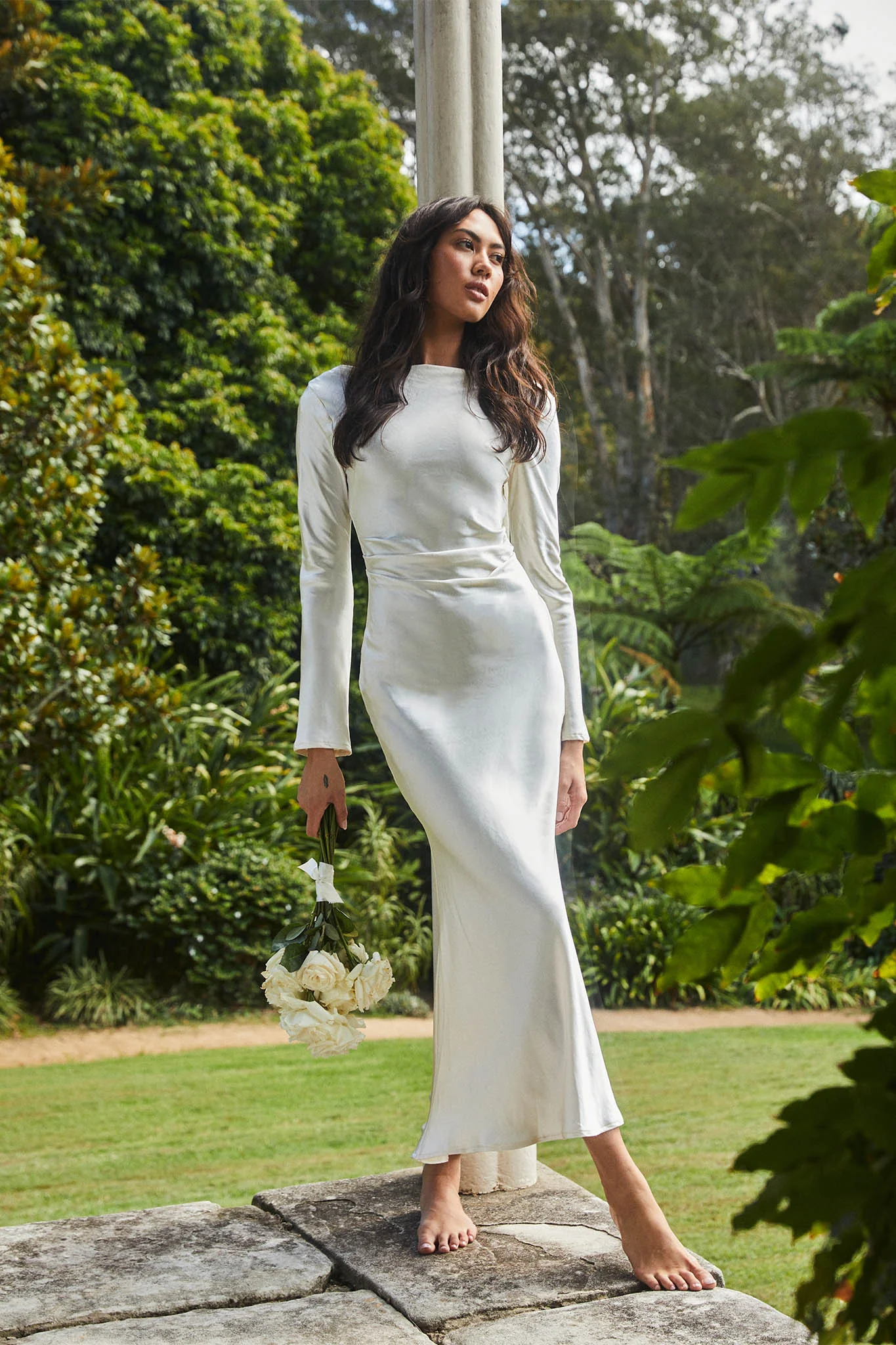 Loveland Cowl Back Midi Dress Oyster