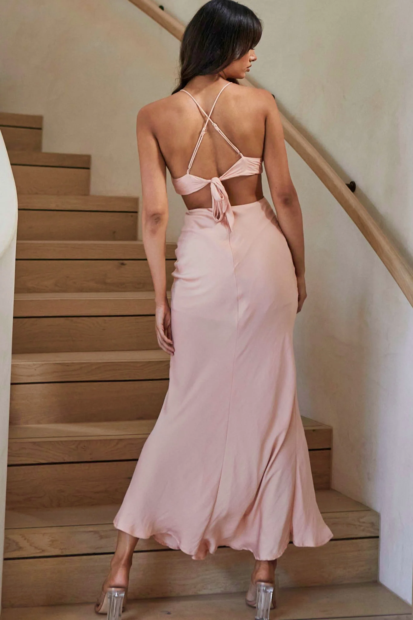 All That Glitters Front Split Tied Back Maxi Dress Desert Rose