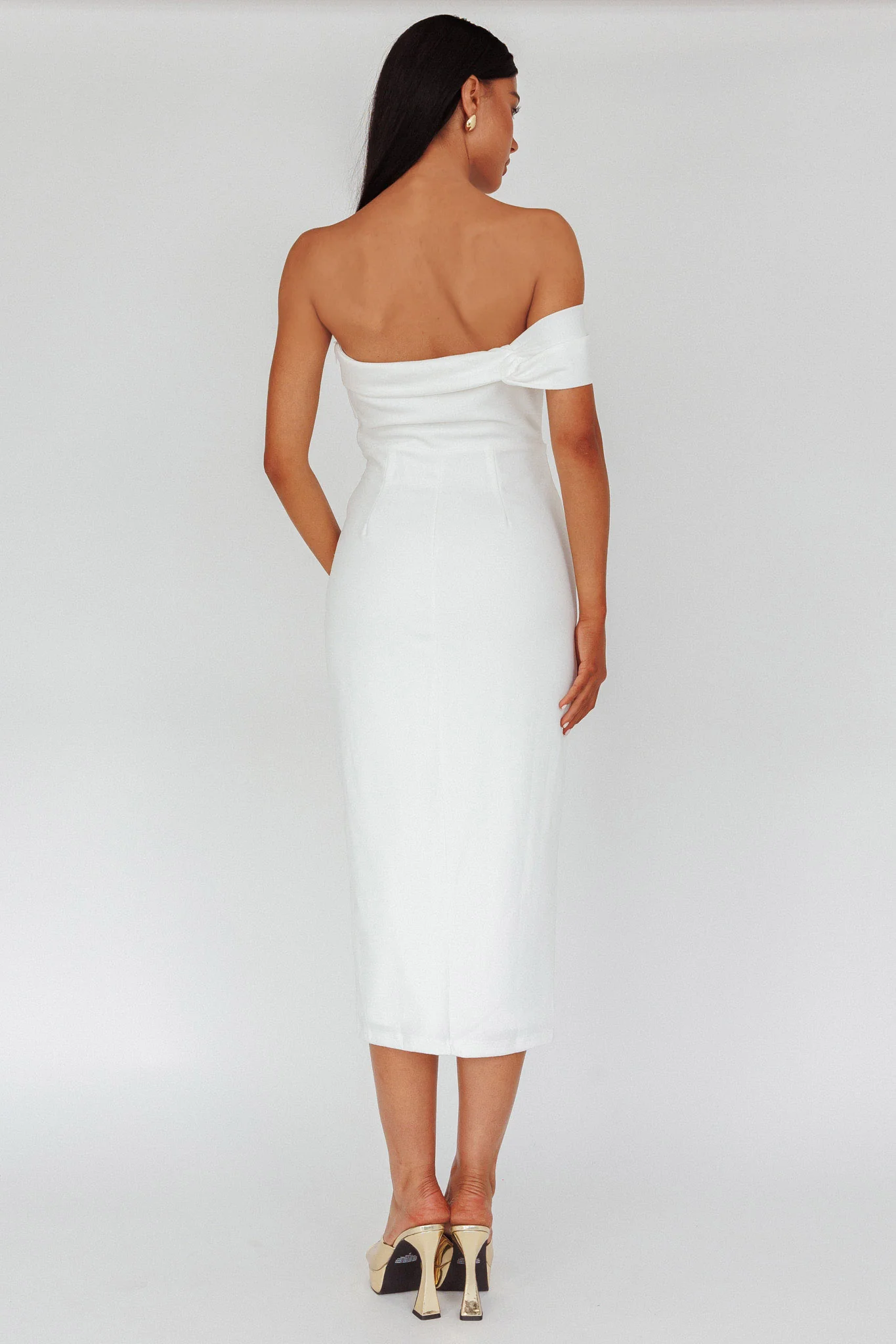 First Impressions One Shoulder Midi Dress White