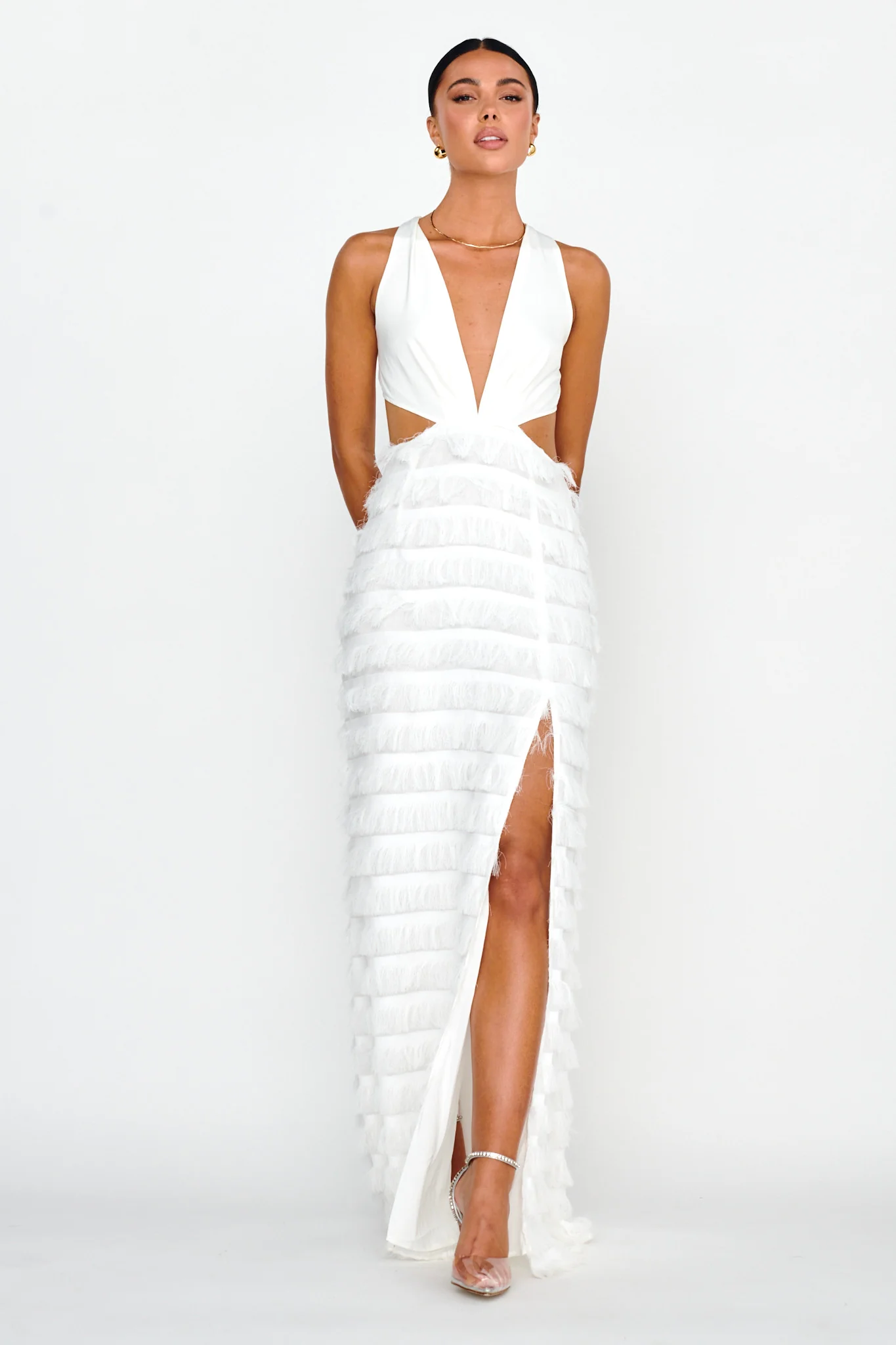 Bold Move Fringe Trim Maxi Dress Ivory