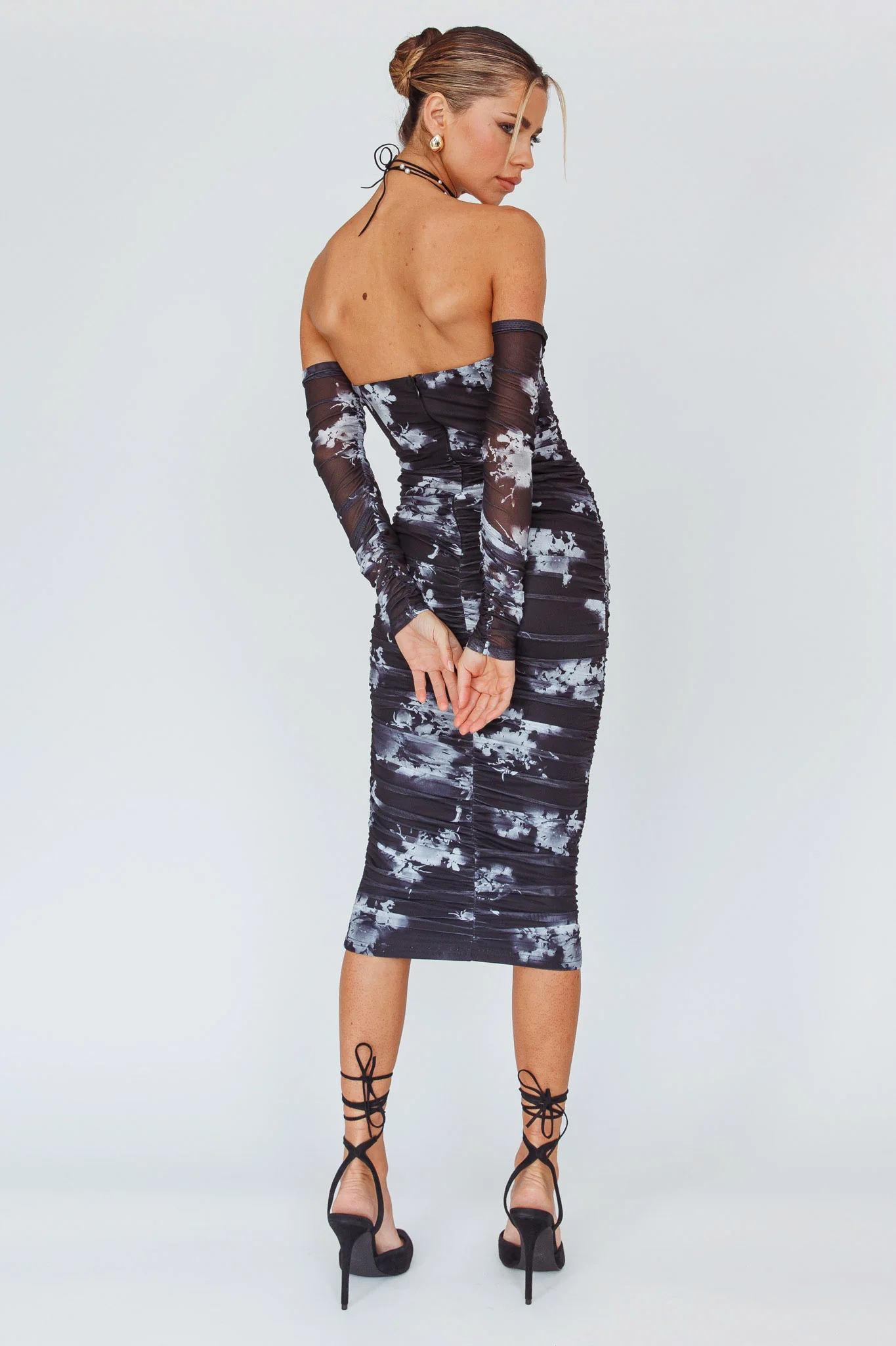 Cece Off-Shoulder Midi Dress Floral Black