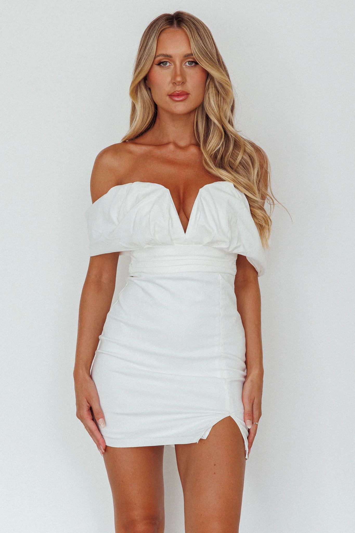 Oui Madame Off Shoulder Mini Dress Off White