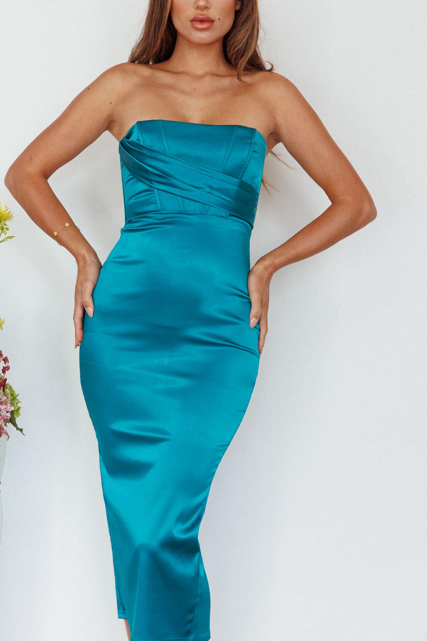 Still Mine Strapless Midi Dress Green