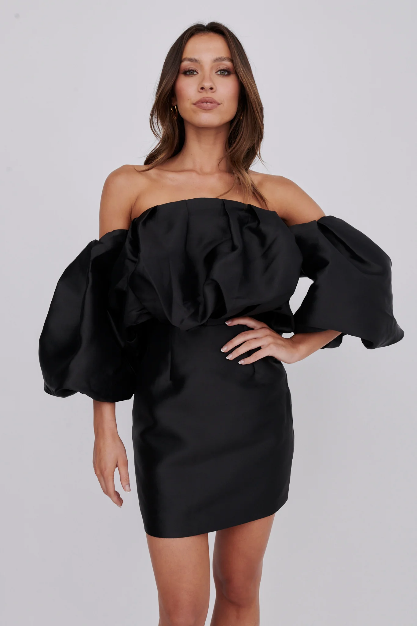 Dream Time Puffed Neckline Mini Dress Black