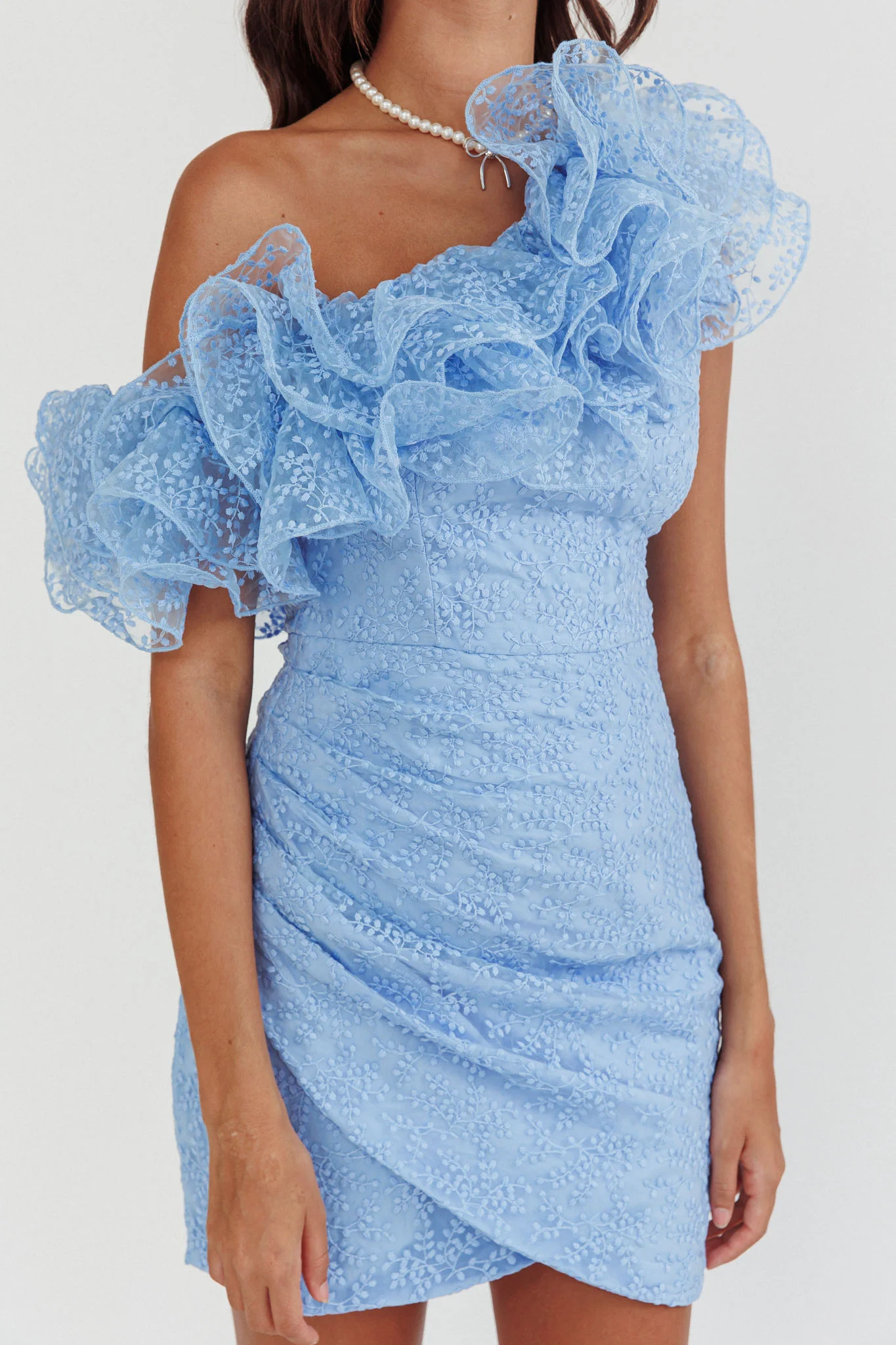 Hollyn One-Shoulder Ruffle Mini Dress Baby Blue