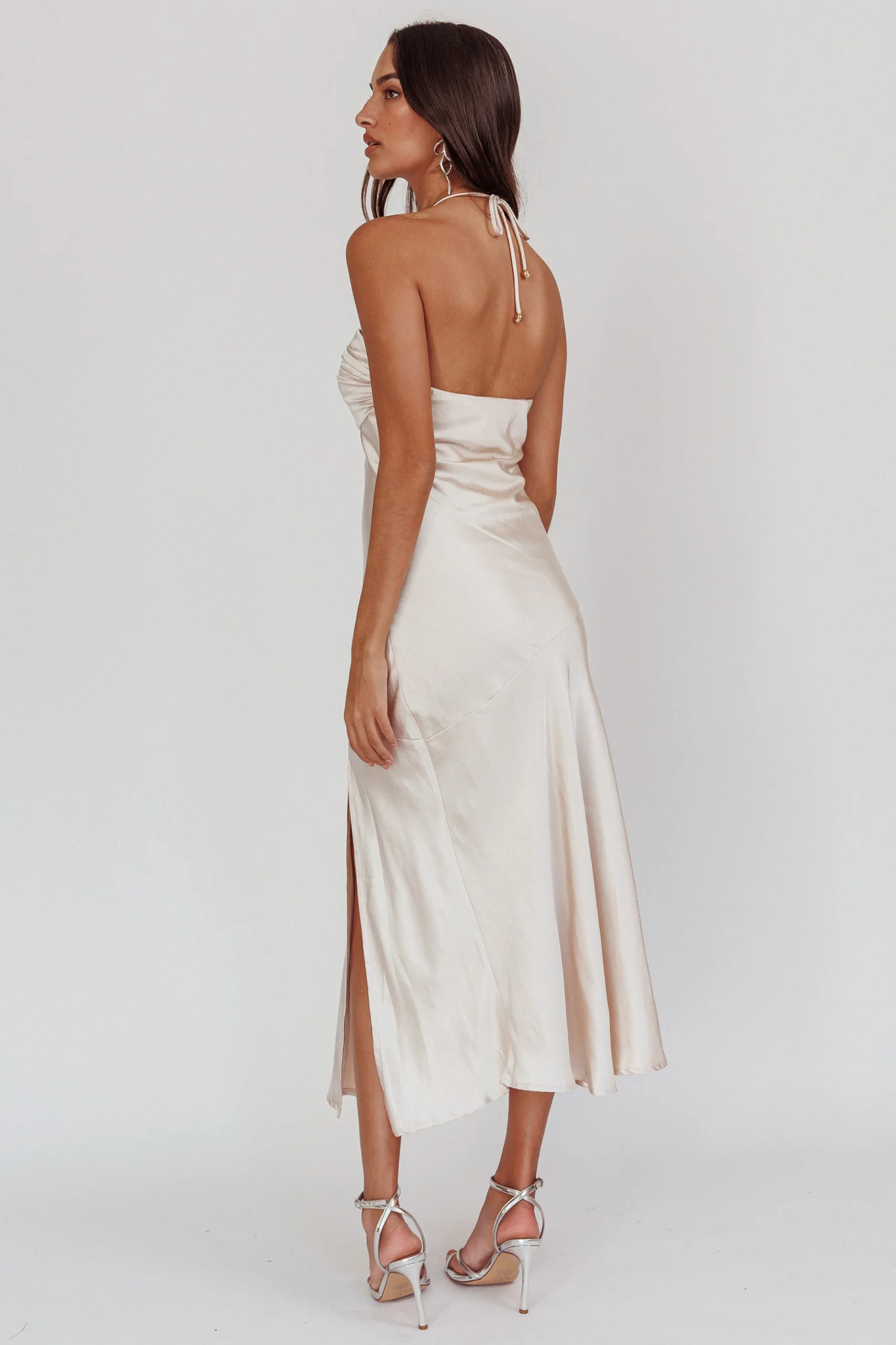 Kindred Spirit Strapless Gathered Bust Midi Dress Champagne